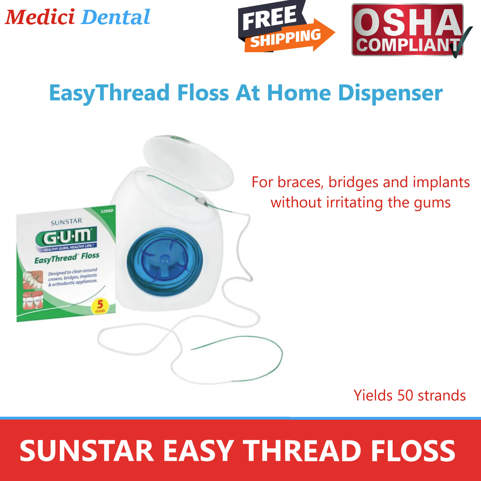 Dental Ortho Sunstar GUM EasyThread Floss Office Dispenser or Sample Pack 1/Bx