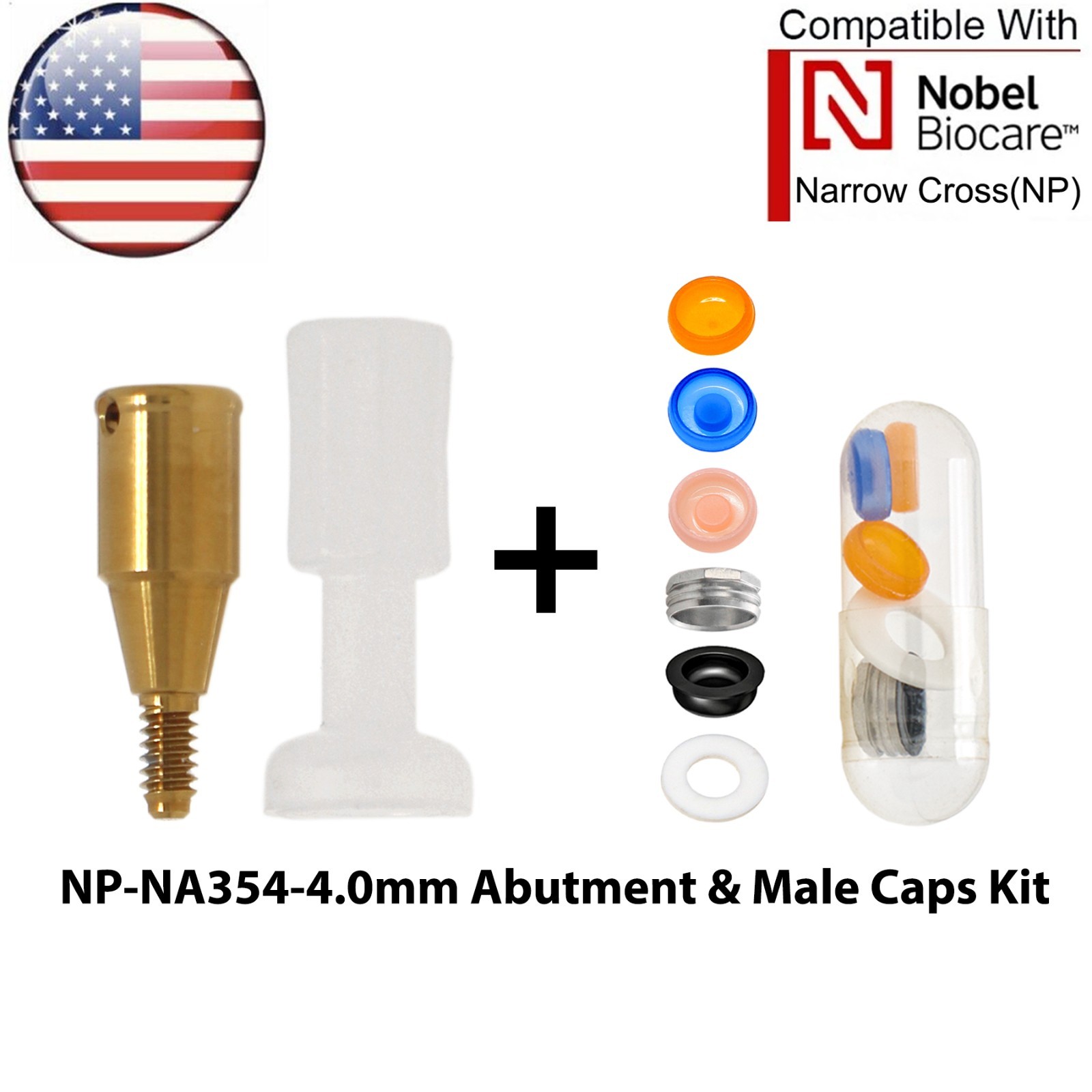 US Dental Overdenture Locator Abutment NP/RP & Male Caps Kit Fits Nobel Active