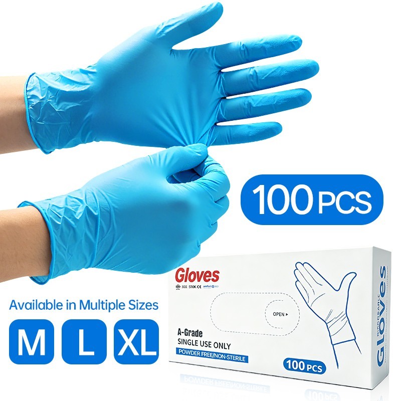 US Seller Nitrile Exam Gloves 100 PCs Powder-Free Food-Safe Disposable Glove