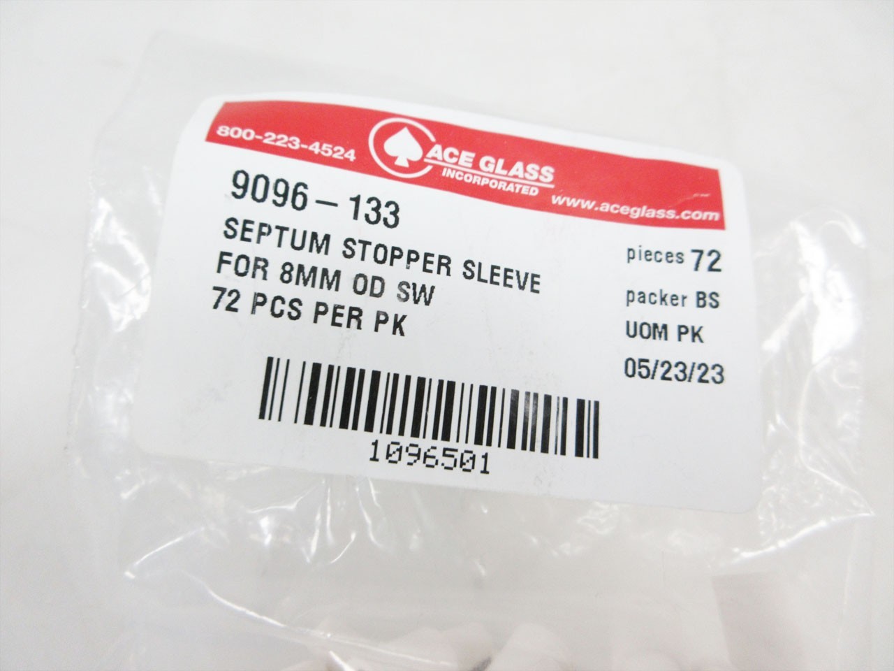 PACK 72 ACE GLASS 9096-133 SEPTUM STOPPER SLEEVE FOR 8 mm OD TUBING