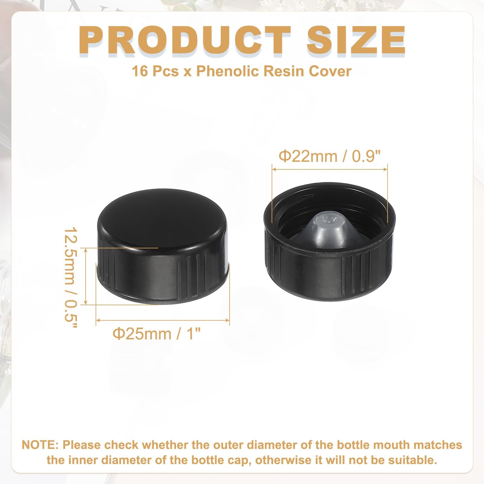 uxcell 16 Pcs Phenolic Resin Cover, 22mm Poly Seal Screw Caps 22mm, black