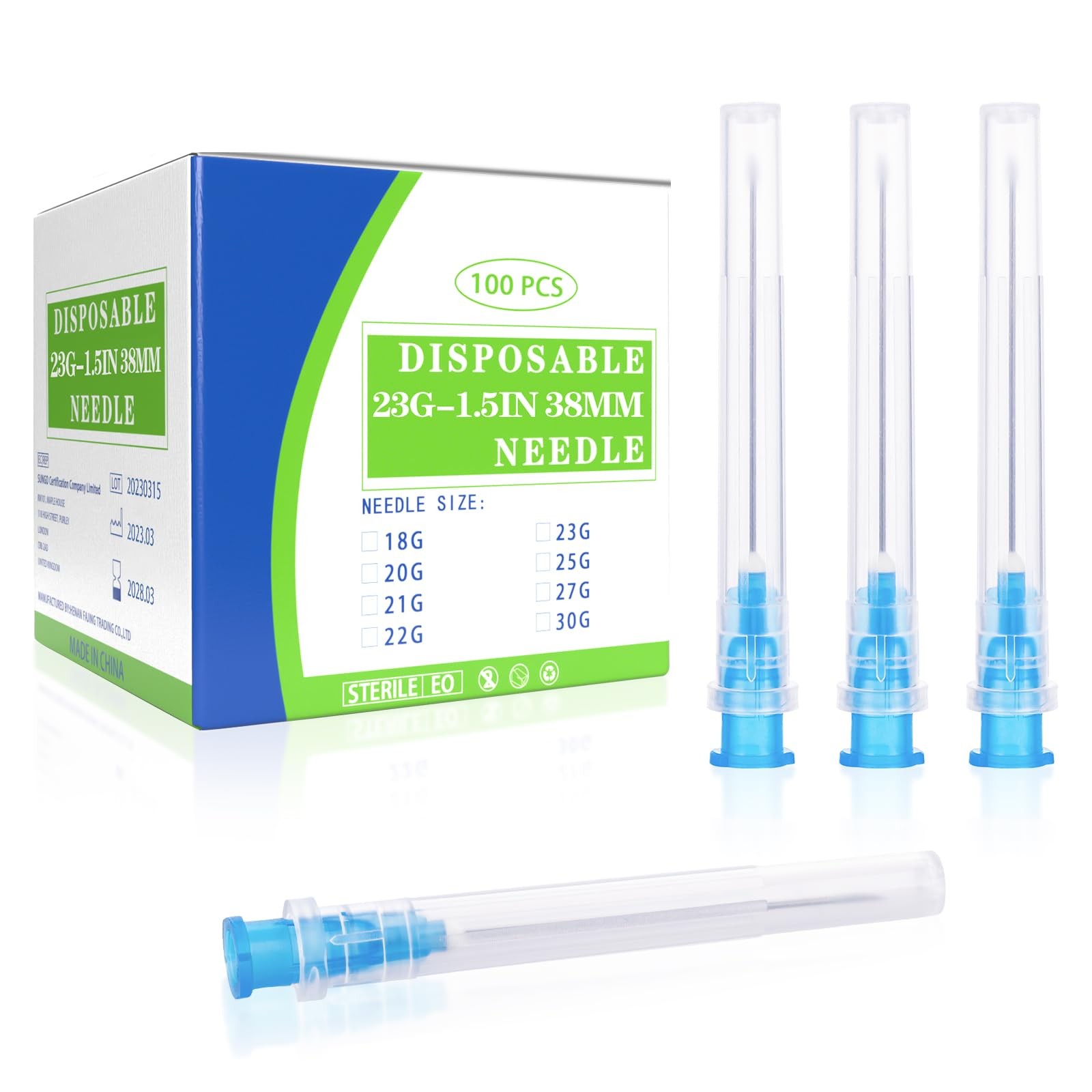 100 Pack 23Ga 38mm 1.5IN Disposable Needls for Scientific and Industrial Disp…