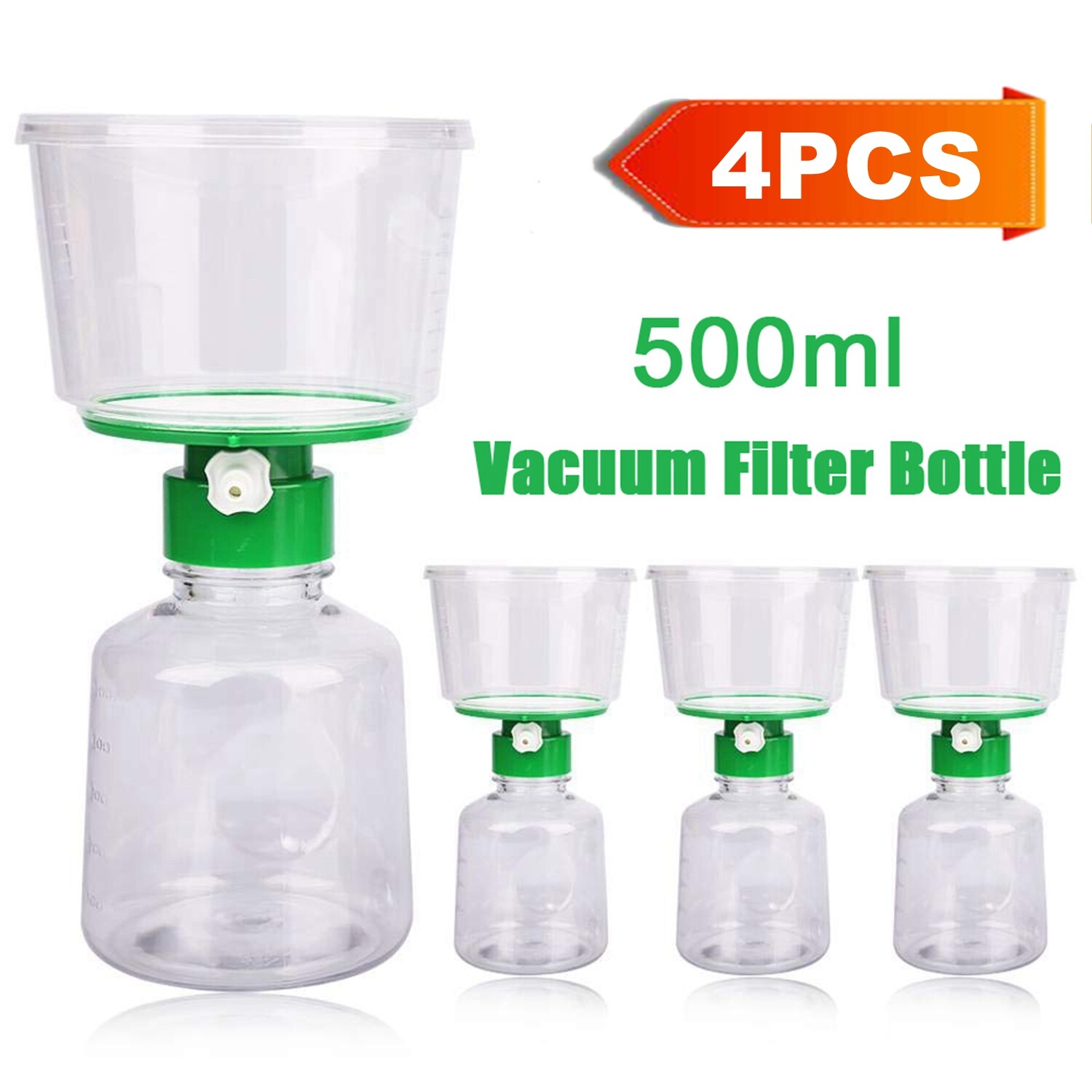 500mL Sterile Bottle Top Vacuum Filter Units with 0.22um PES Membrane Pack of 4