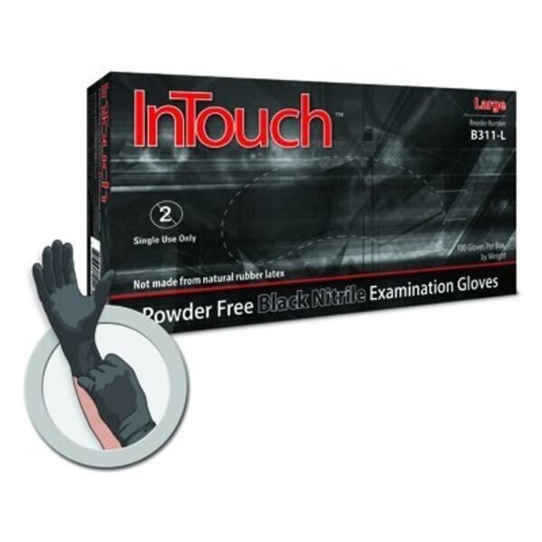 Atlantic Safety Products B311-M InTouch Exam Gloves, Gloves, Black, M, 100-Ct