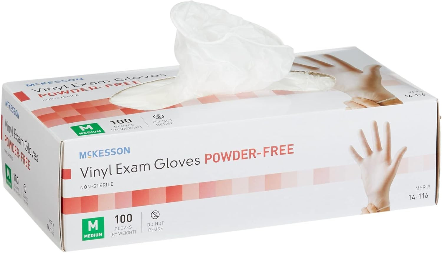 Vinyl Exam Gloves, Non-Sterile, Powder-Free, Medium, 100 Count, 1 Box