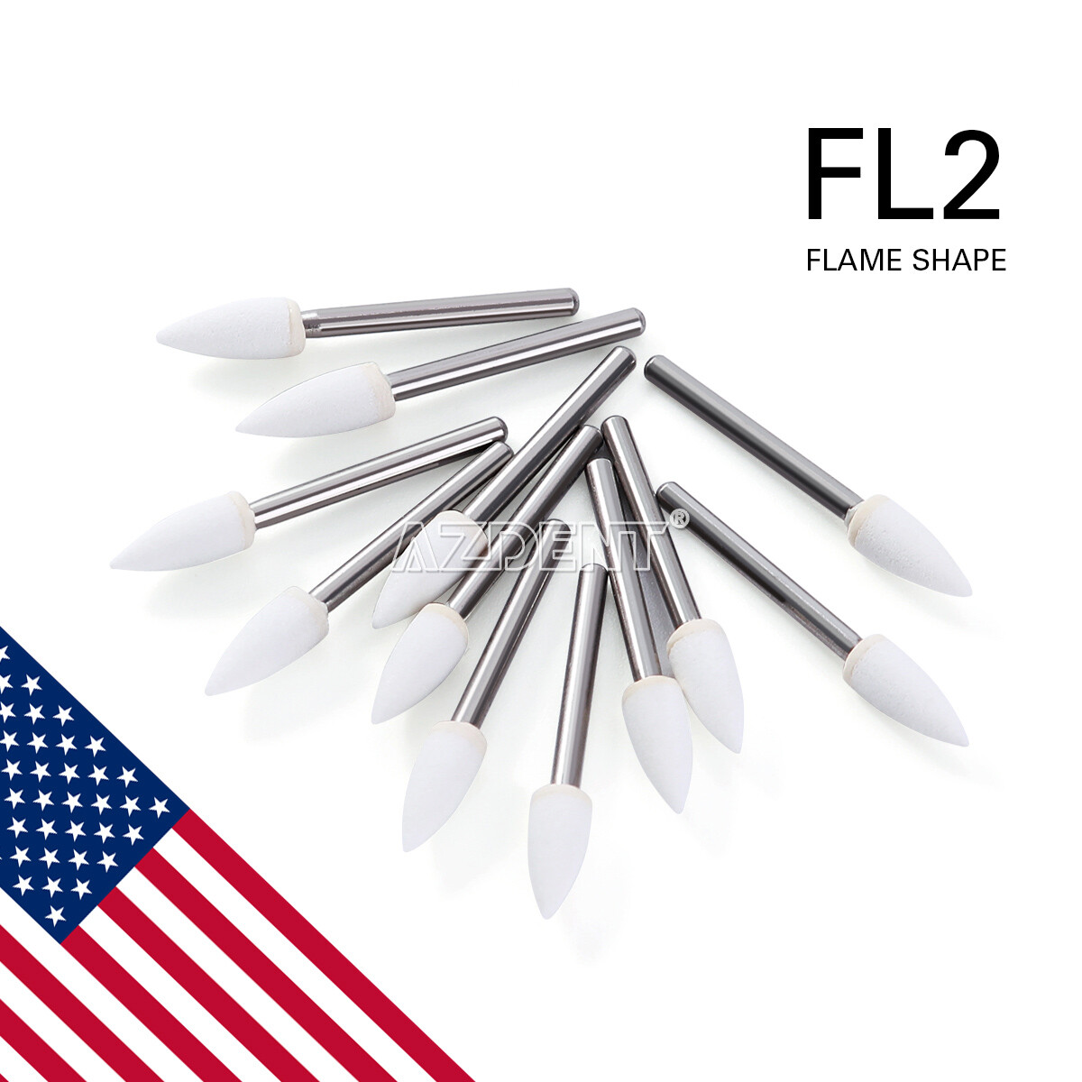 Dental Flame Mounted White Stone Polishing Burs FG Abrasion Point Burs FL2