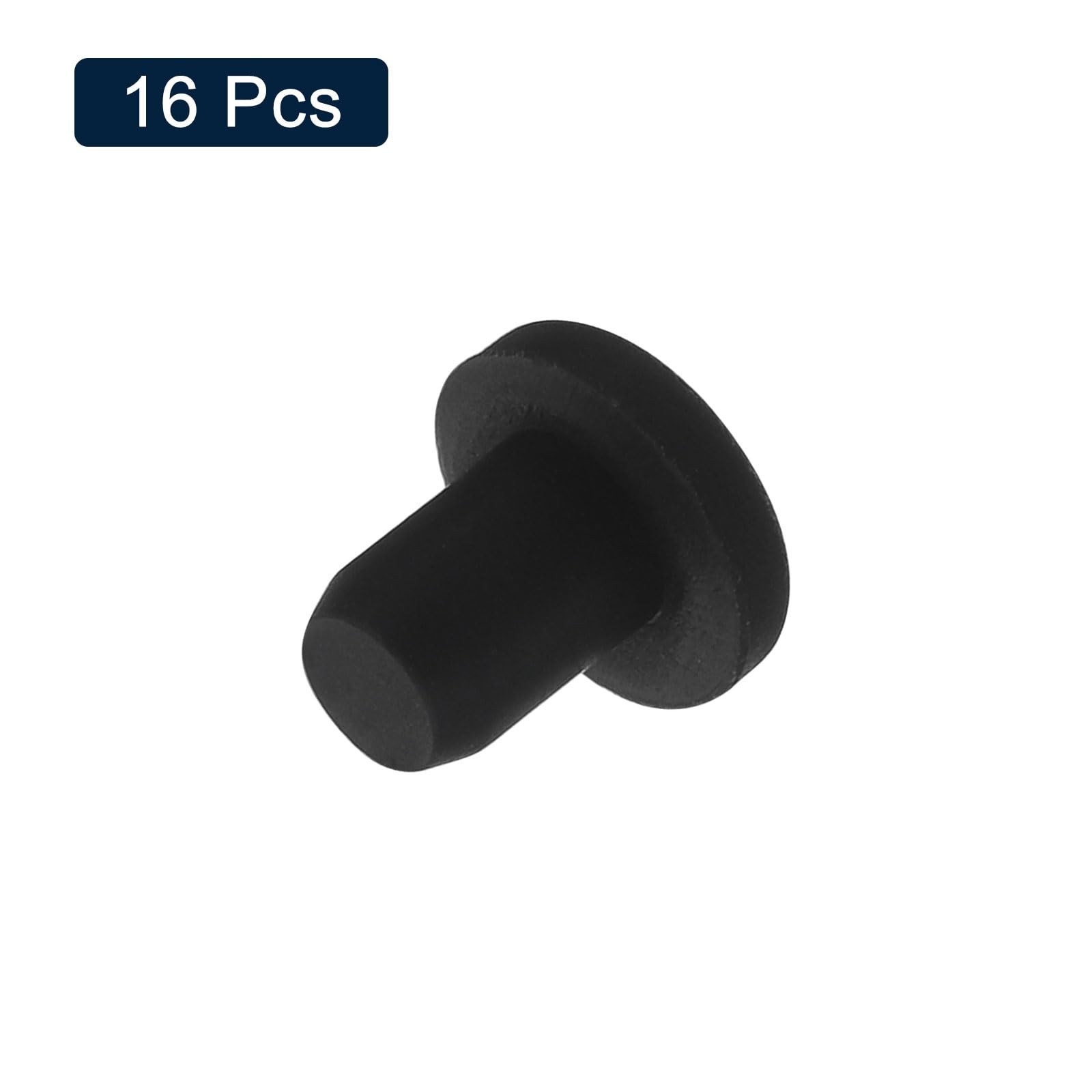 uxcell 16 Pieces Black Rubber Stopper, 4.3mm Plug Holes for 4mm/0.16″ Hole