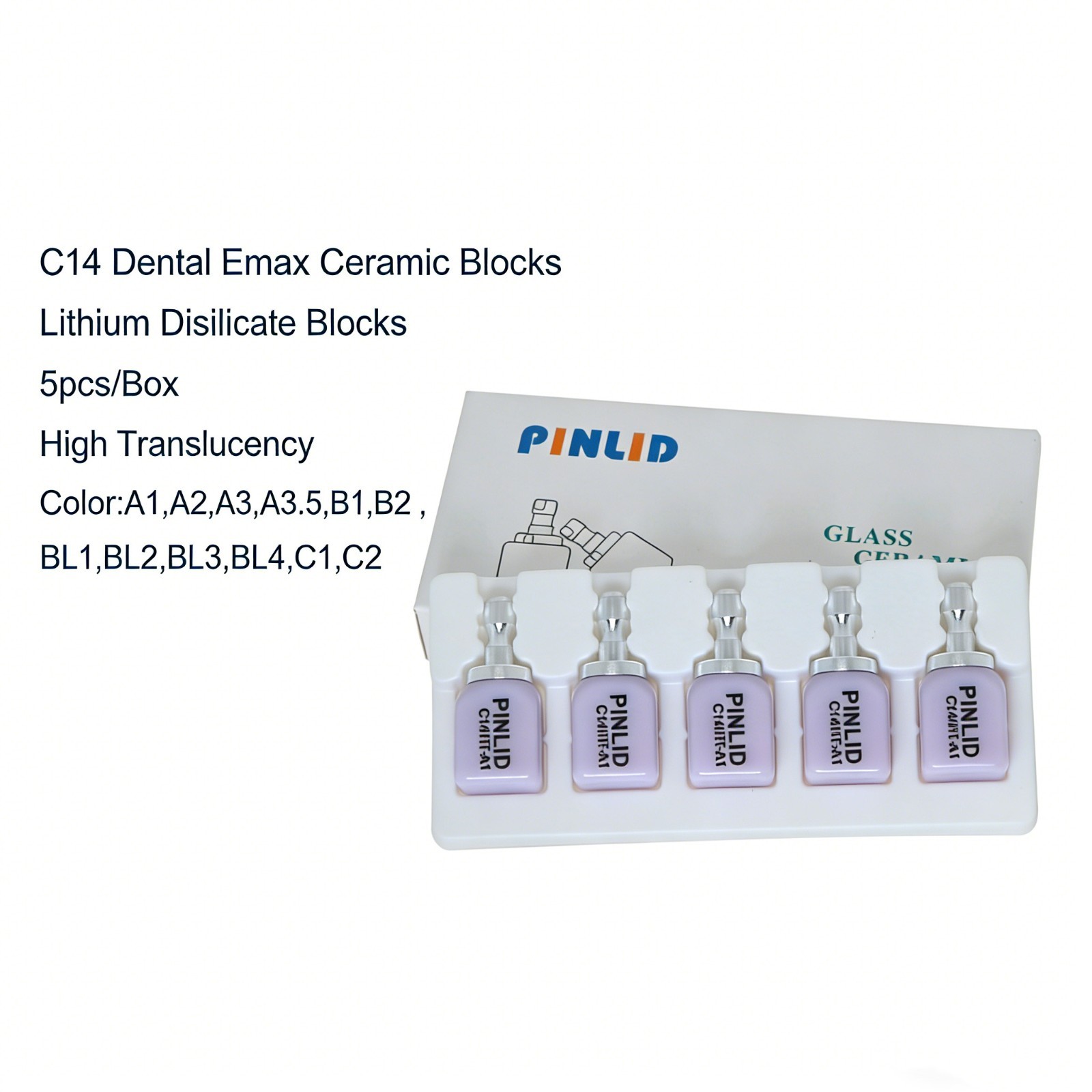 5pcs/Box Dental C14 Emax CAD glass Ceramic Lithium Disilicate Blocks CEREC Inlab