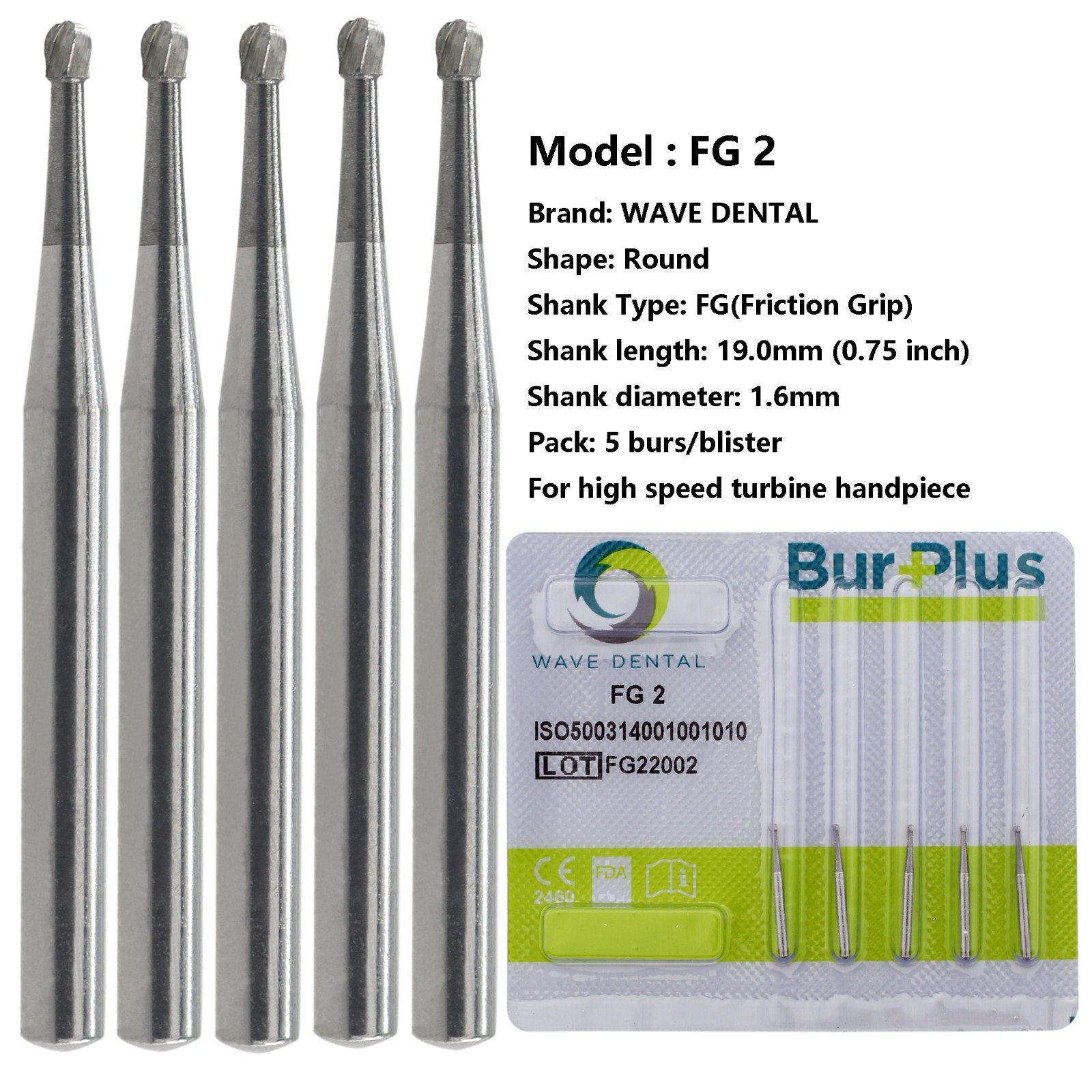 Wave Dental Carbide Burs Round for High Speed Handpiece FG 1/4 1/2 2 4 6 8 Prima