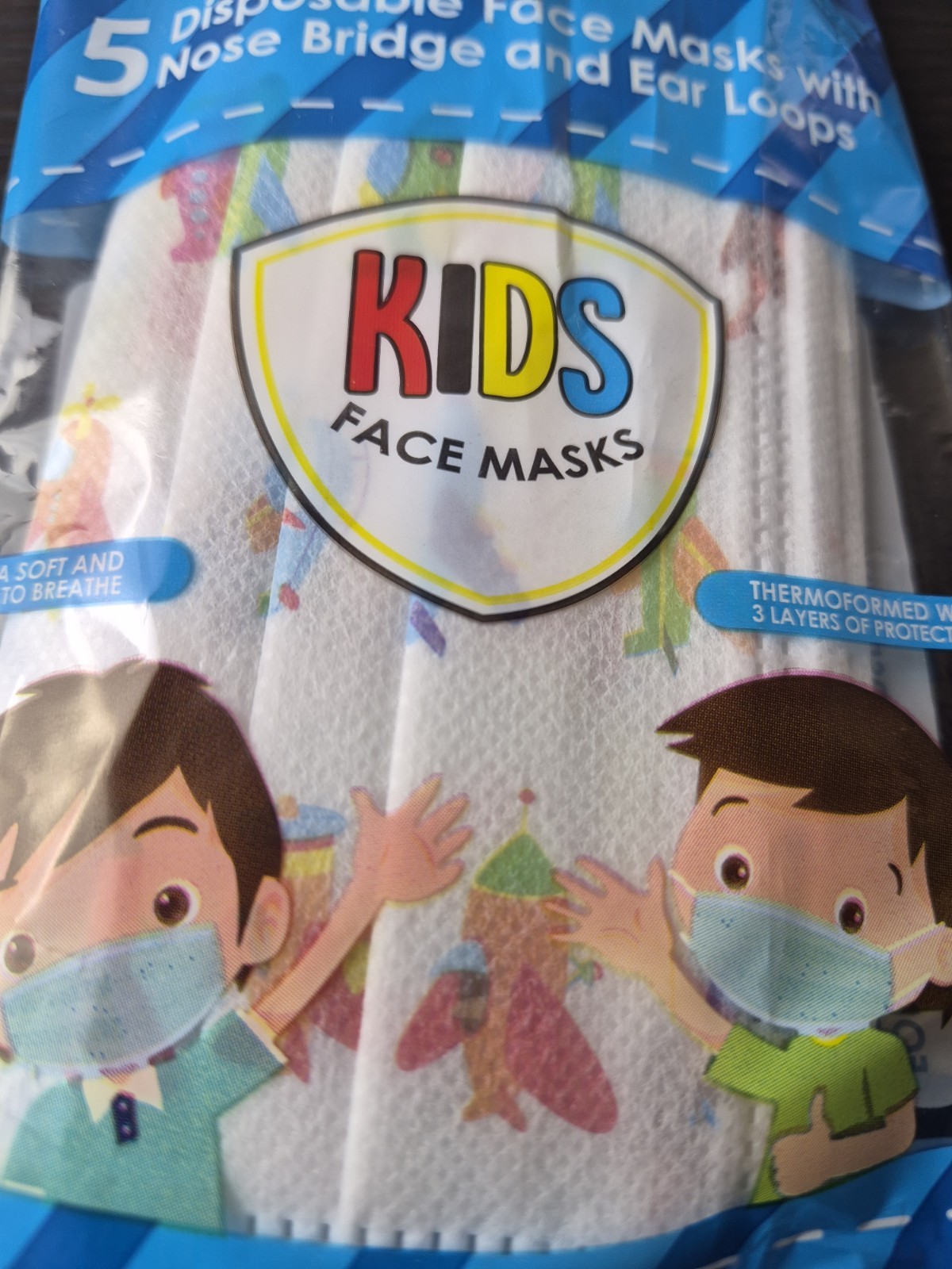 Pro-tech-u Kids Face Masks 10 Disposable Face Mask with Nose Bridge and Ear Loop