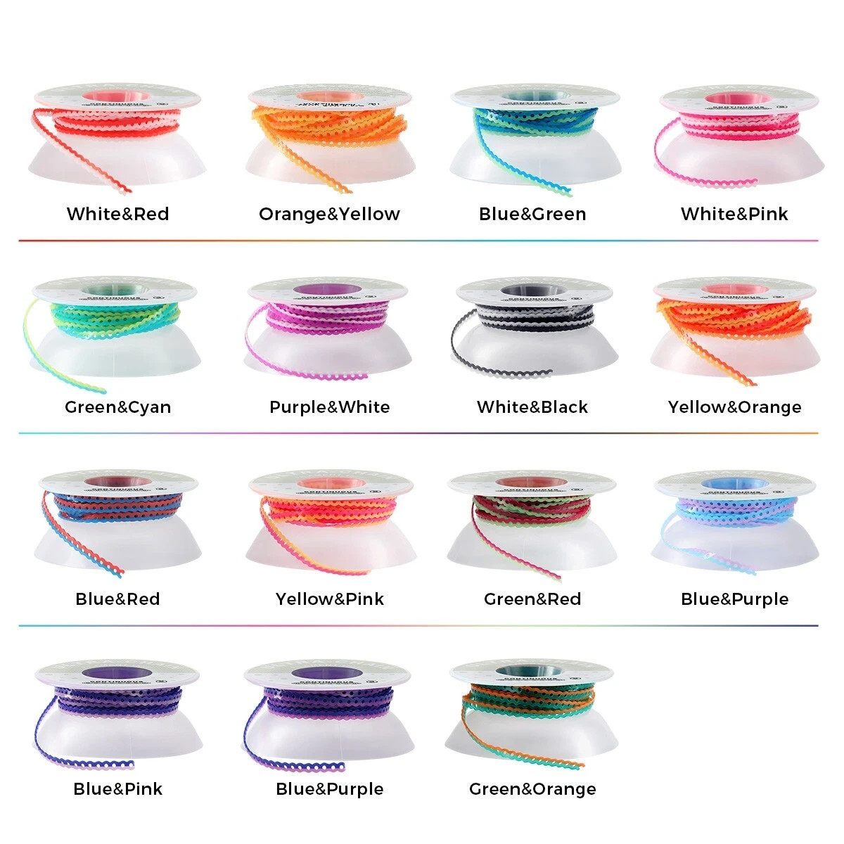 Dental Orthodontic Elastic Power Chain Long/Short/Continuous Double Colored 15ft