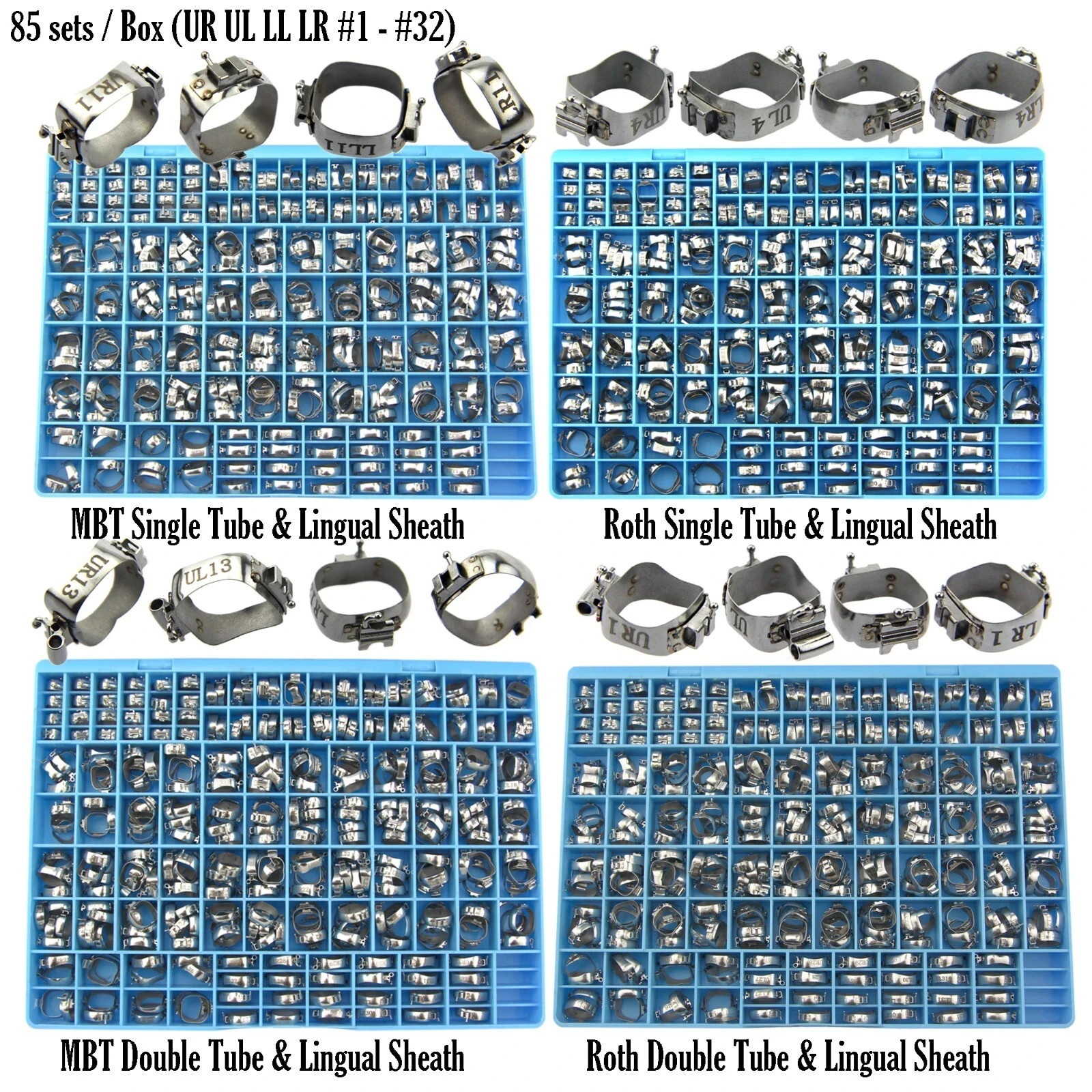 85 Sets Orthodontic Buccal Tube Molar Bands Lingual Sheath MBT Roth 0.022 GAC