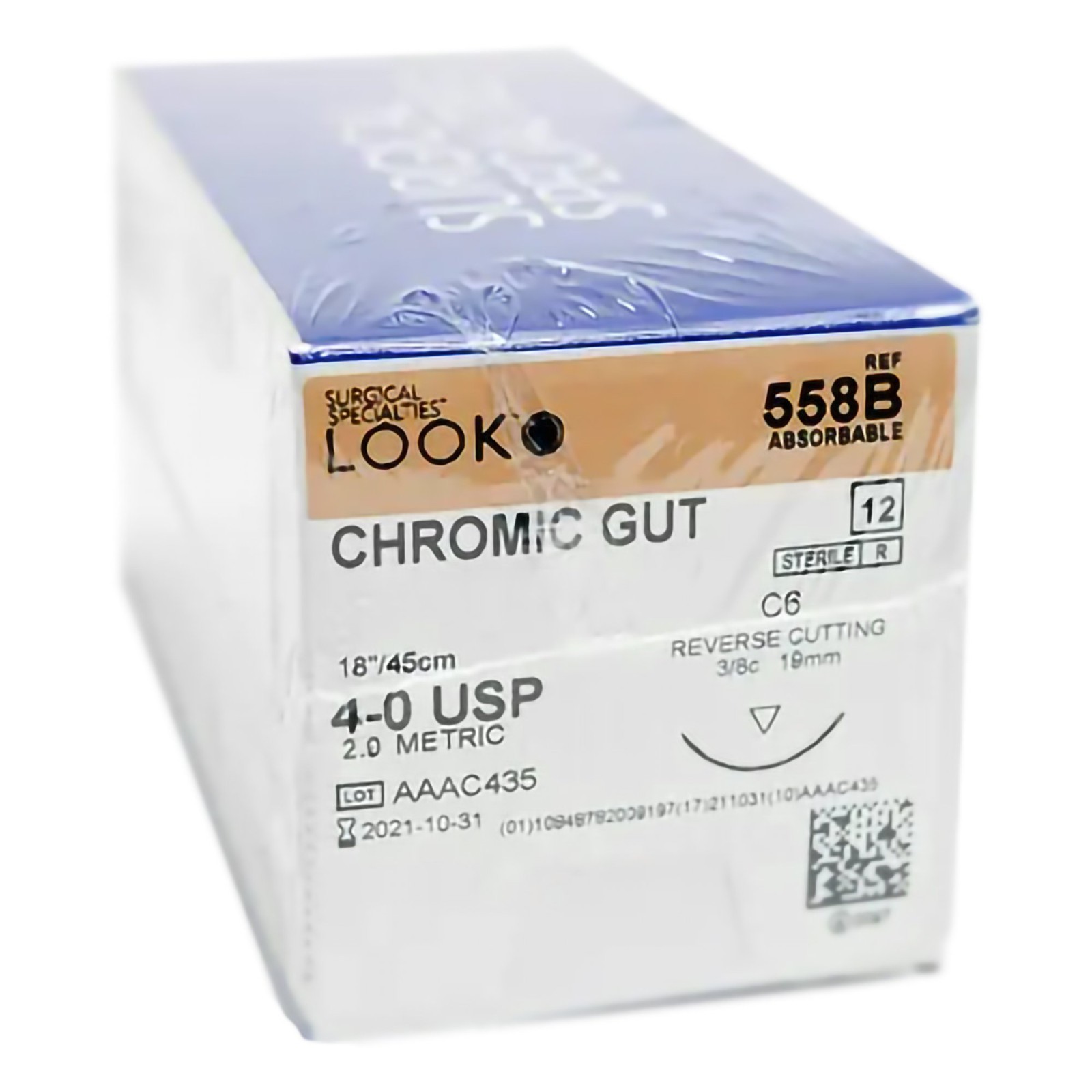Look 4/0, 18″ Chromic Gut Suture X558B with C-6 Needle
