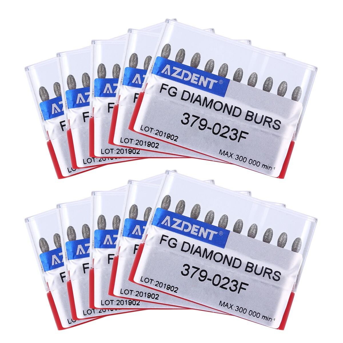 10pcs AZDENT Dental FG Diamond Burs Egg Football #379-023F Fine Grit Red