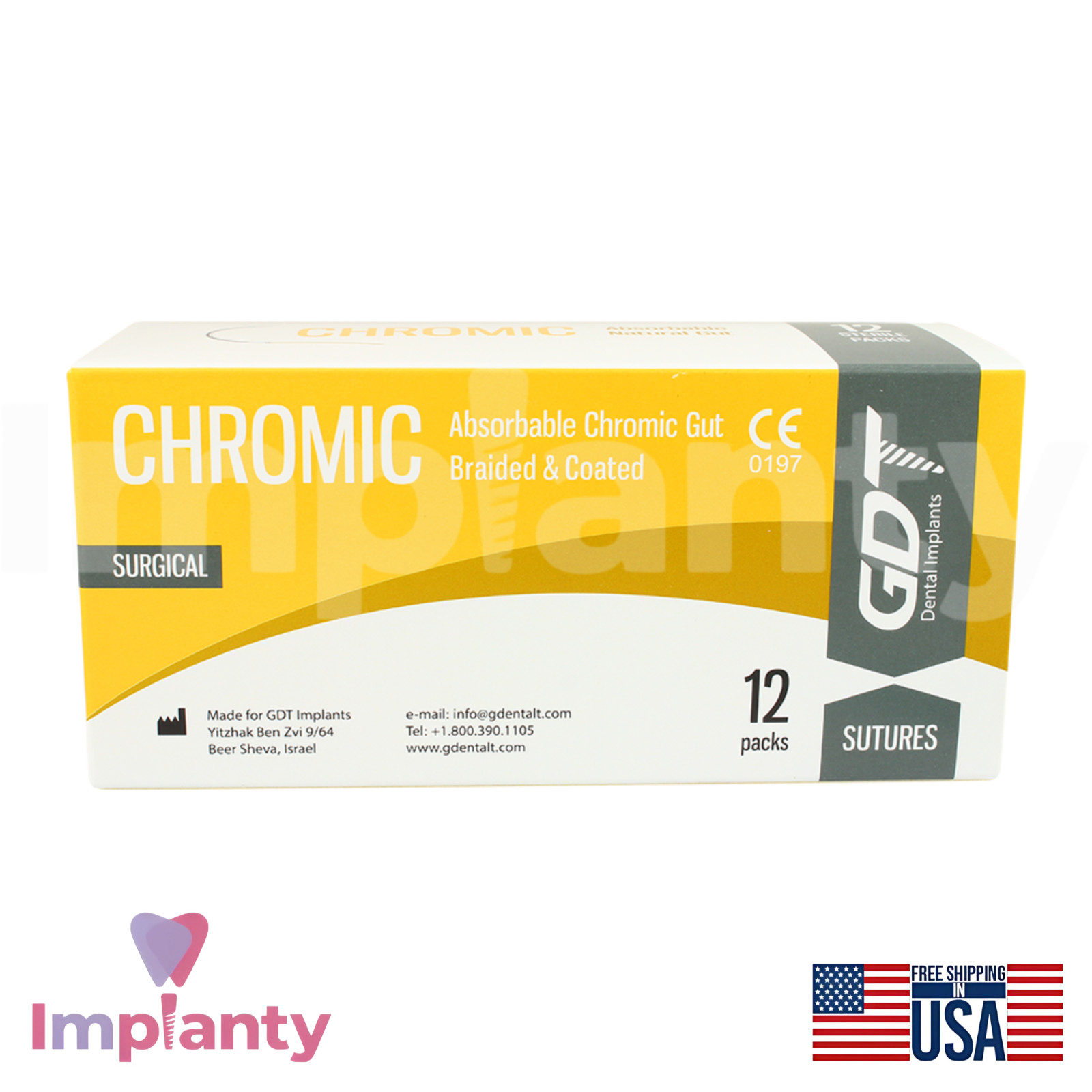 5x GDT Mon0fiIament CHR0MlC Dental Thread Collagen Material 3/8 Circle 20.0mm