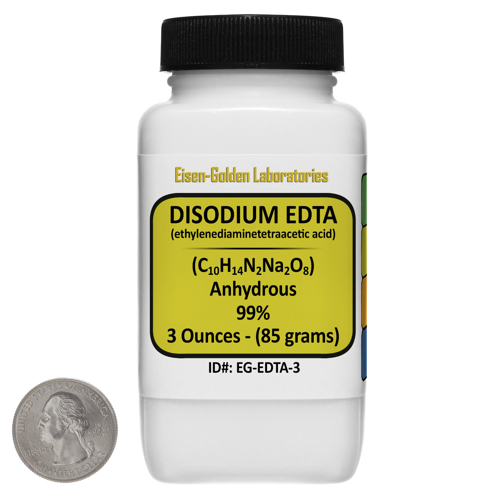 Disodium EDTA [C10H14N2Na2O8] 99% ACS Grade Powder 3 Oz in a Bottle USA