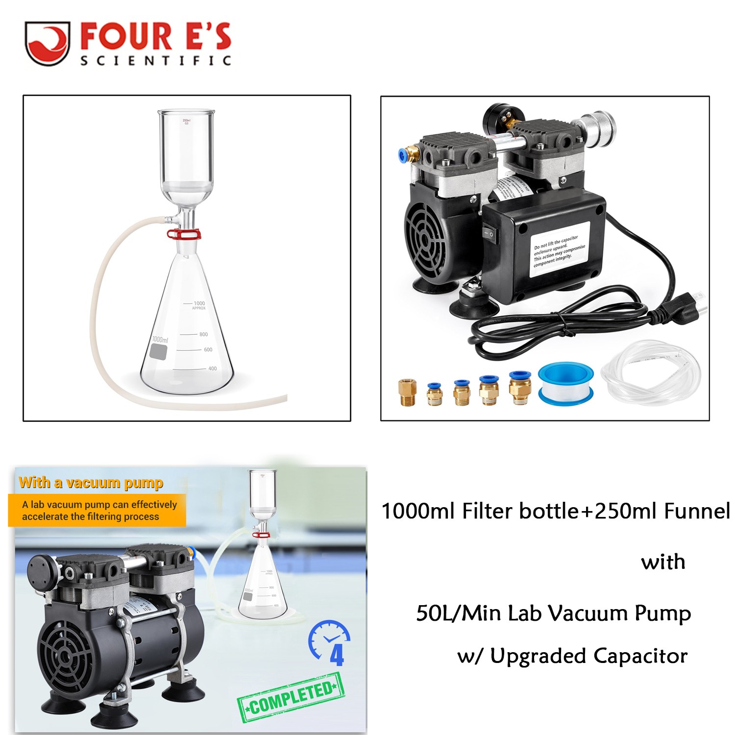 180W 50L/Min Lab Vacuum Pump w/ Capacitor Lab Vacuum Filtration Filtering Funnel
