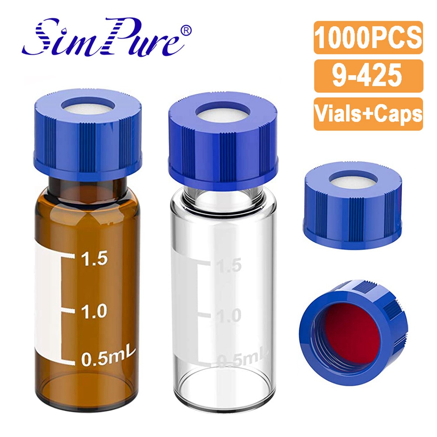 1000PCS 2ml Amber/Clear Sample Vials+Caps Screw Thread Top HPLC GC Glass Bottle
