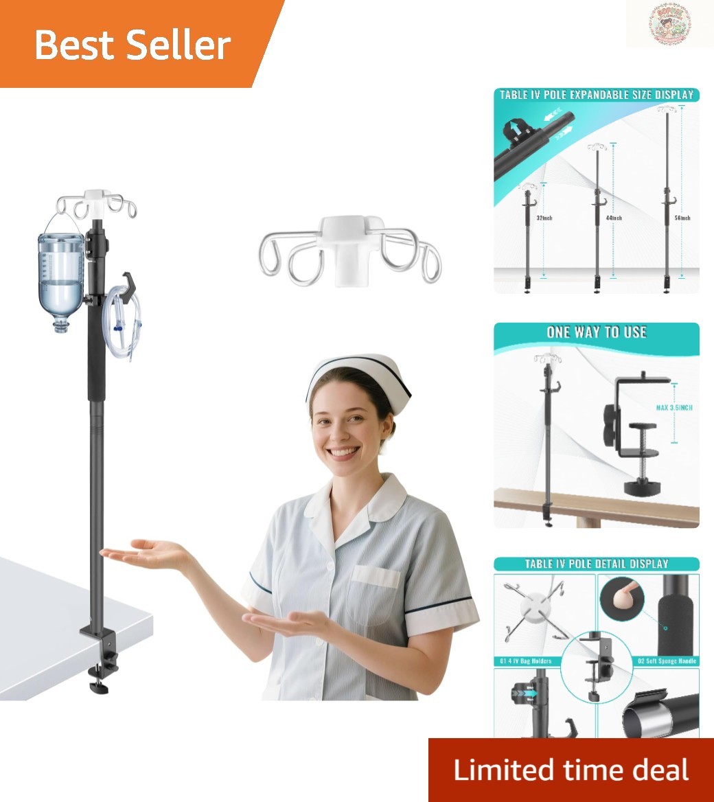 32-56In Telescopic IV Stand with 4 Bag Holders – Optimized for Home and Hospital