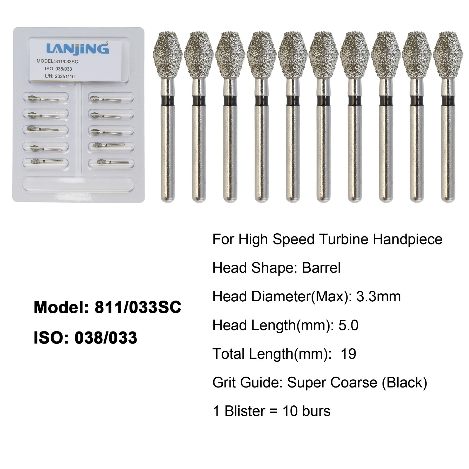 Dental Diamond Burs FG Barrel Diamond Bur Super Coarse High Speed Friction Grip