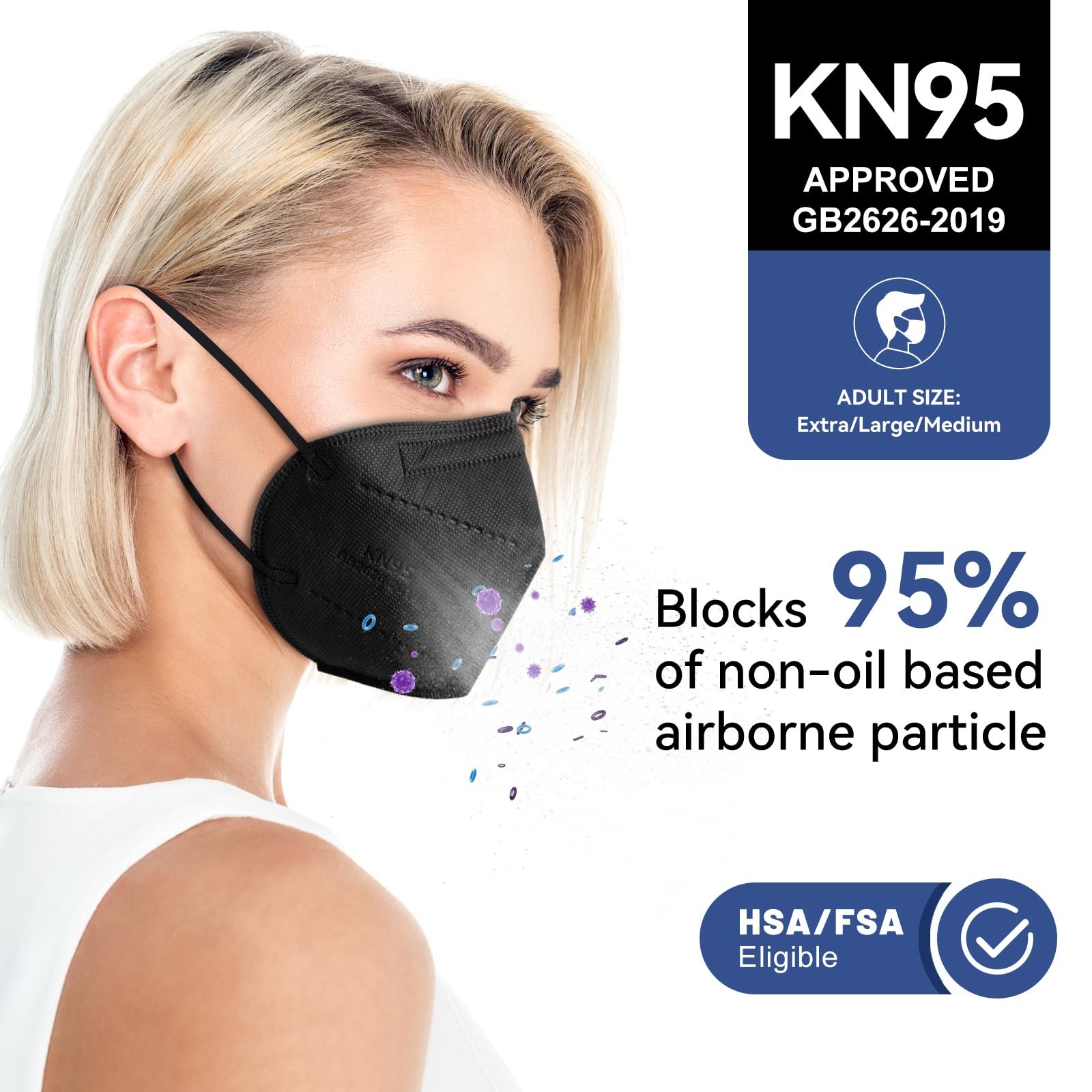 KN95 Face Mask Disposable Adults – 100 Pack 5 1 Count (Pack of 100), Black