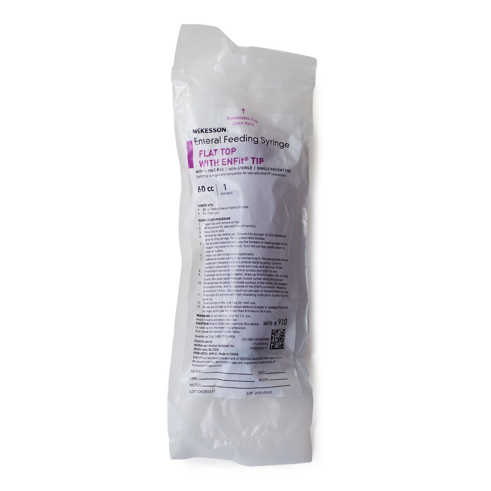 McKesson Enteral Feeding/Irrigation ENFit Tip Syringe 60cc – Count of 30