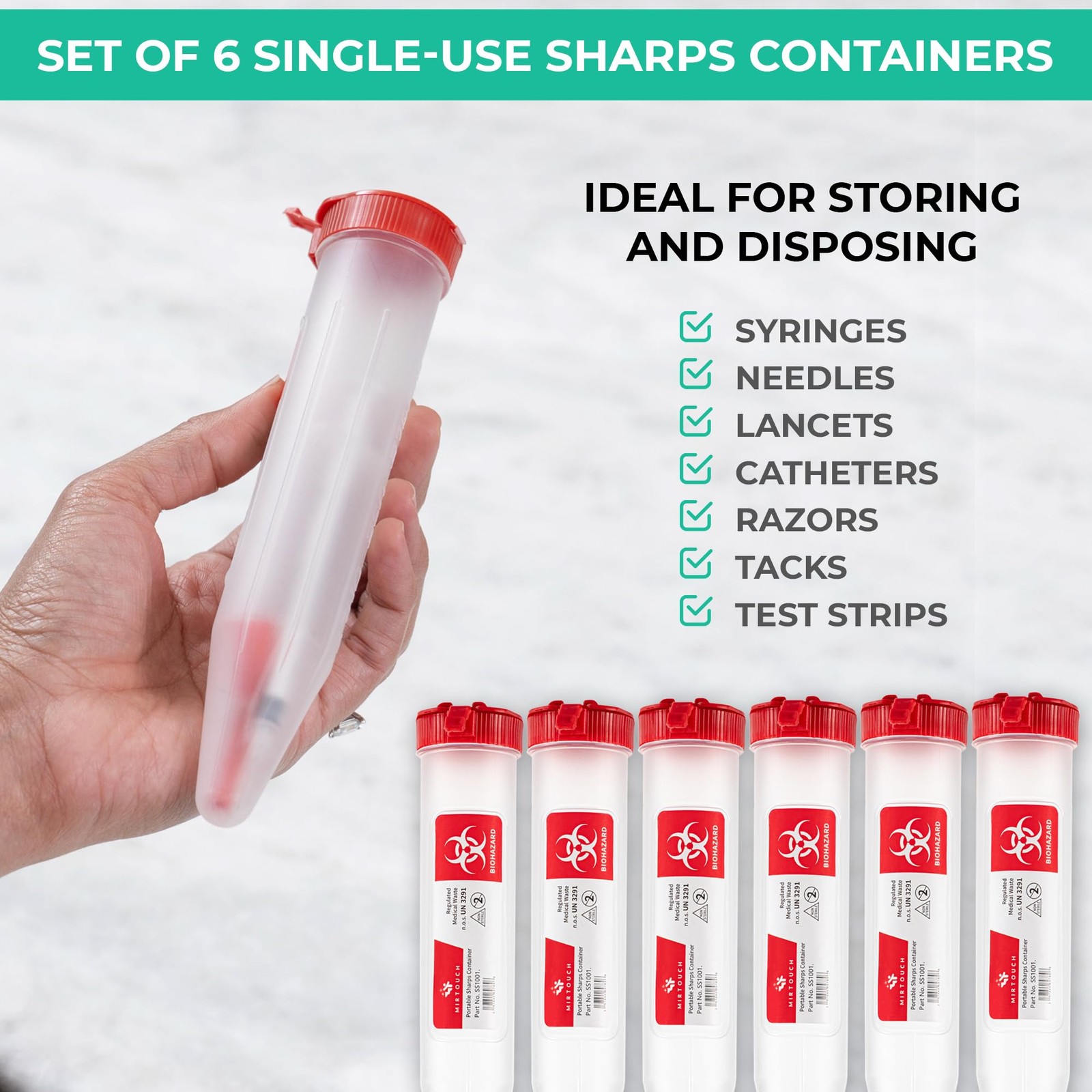 Sharps-Shuttle – Single Use Travel Sharps 6.5in Pointed-End (6Pk), Red