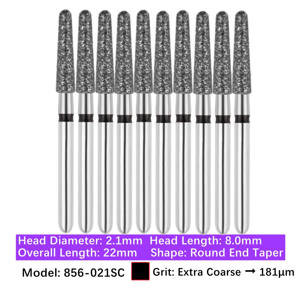 10/pk Dental FG High Speed Diamond Burs Round End Taper 856-021SC Super Coarse