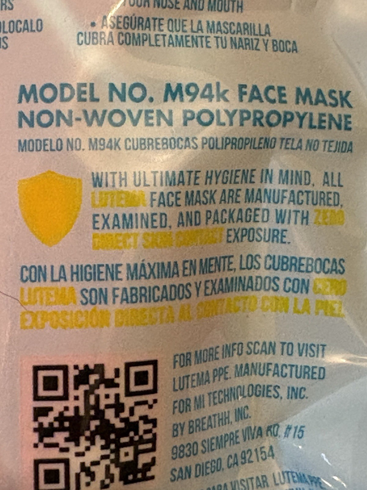 Lot Of 2 – Lutema M94k 4-Layer Kids Masks – Size XS New Sealed 10 Pack