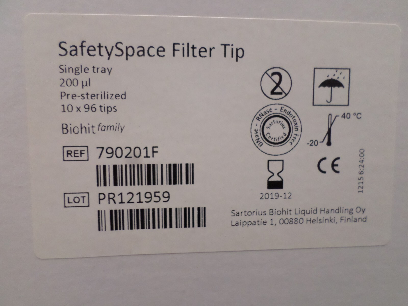 SARTORIUS 200μL Sterile Biohit Safetyspace Filter Pipette Tips 790201F (960/Box)