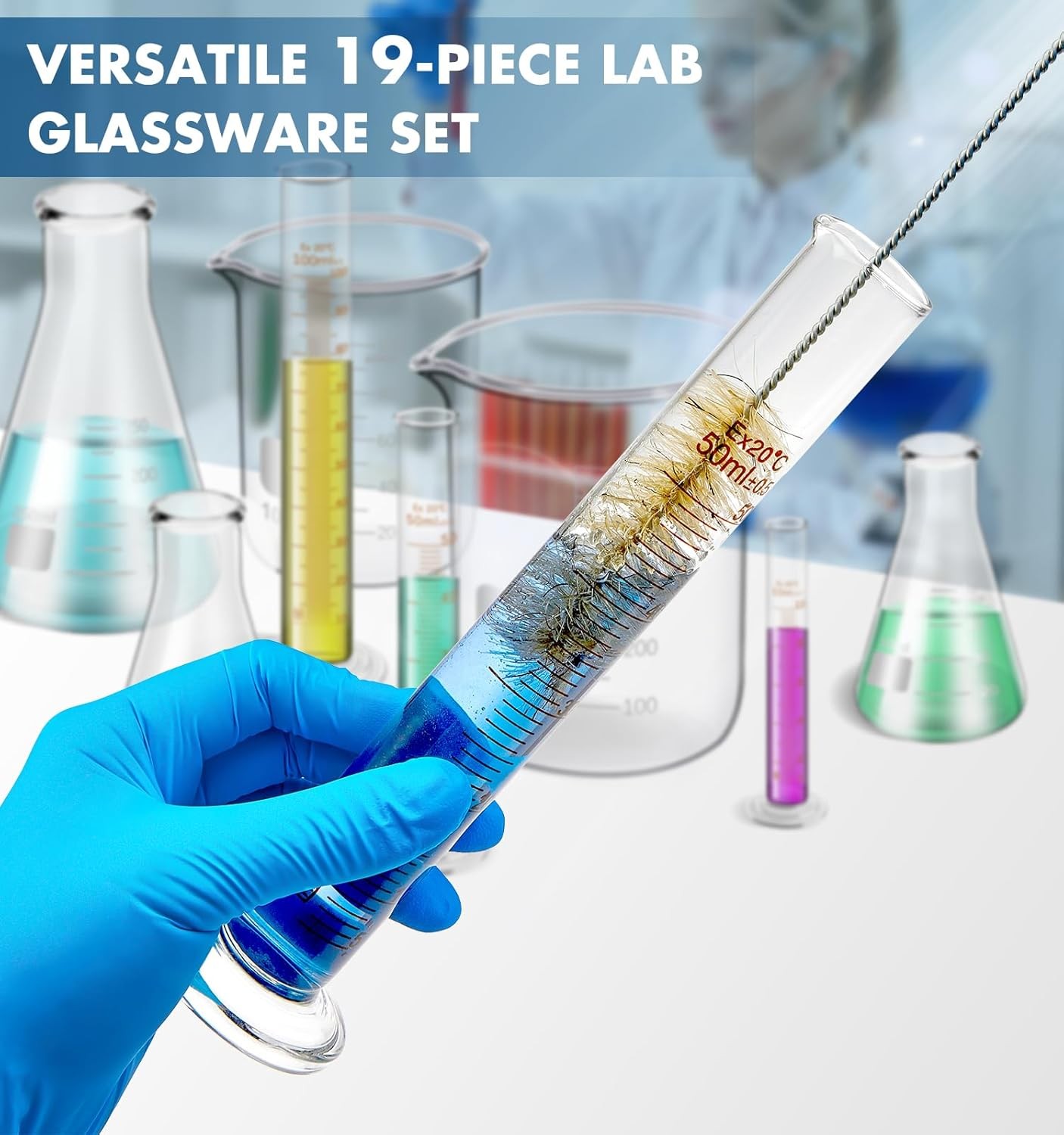 Set of 19 Laboratory Glassware Set Science Lab Chemistry Beaker 50/100/250/500ML