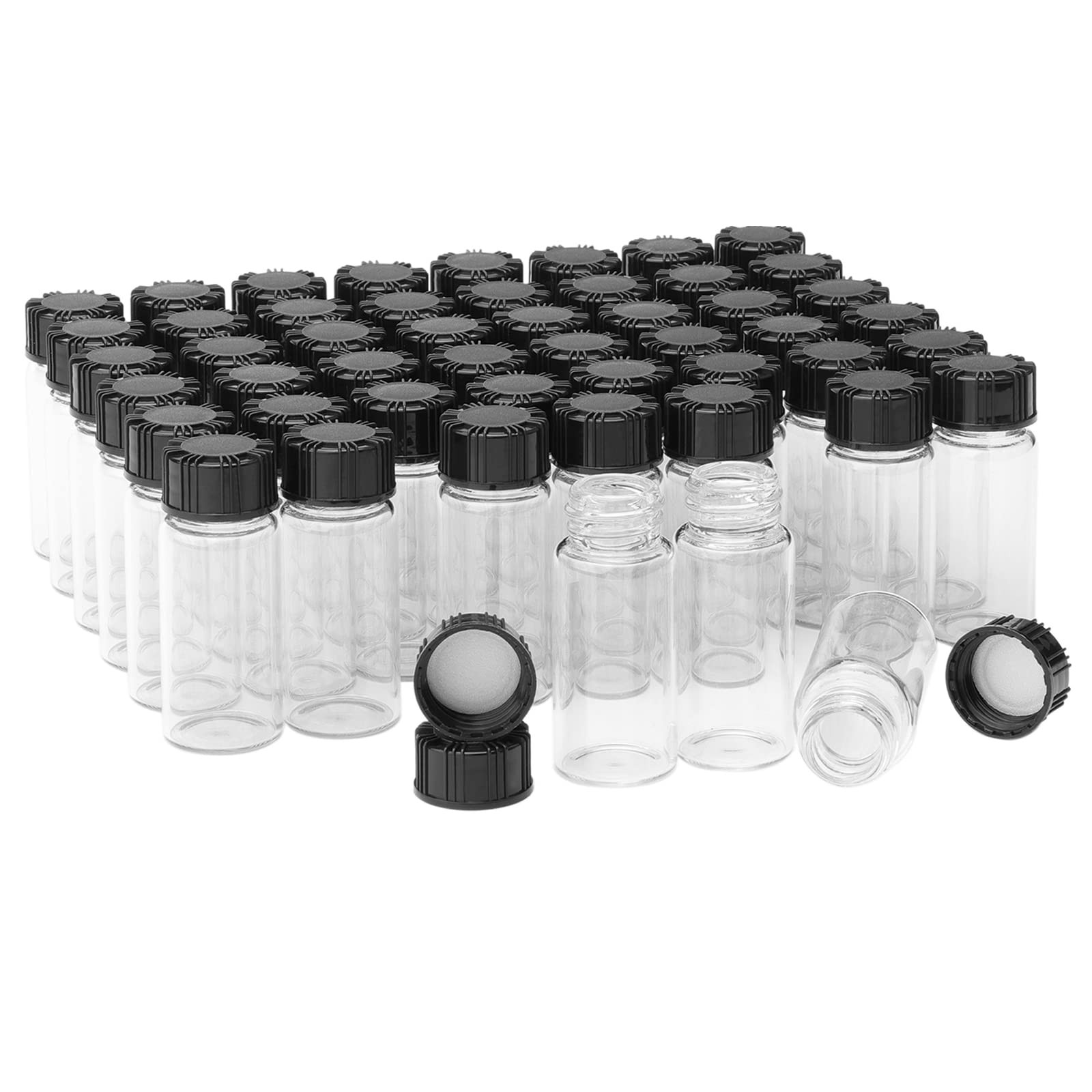 JIUWU 50pcs 10ml Empty Clear Small Glass Vials with Screw Caps 10ml, clear