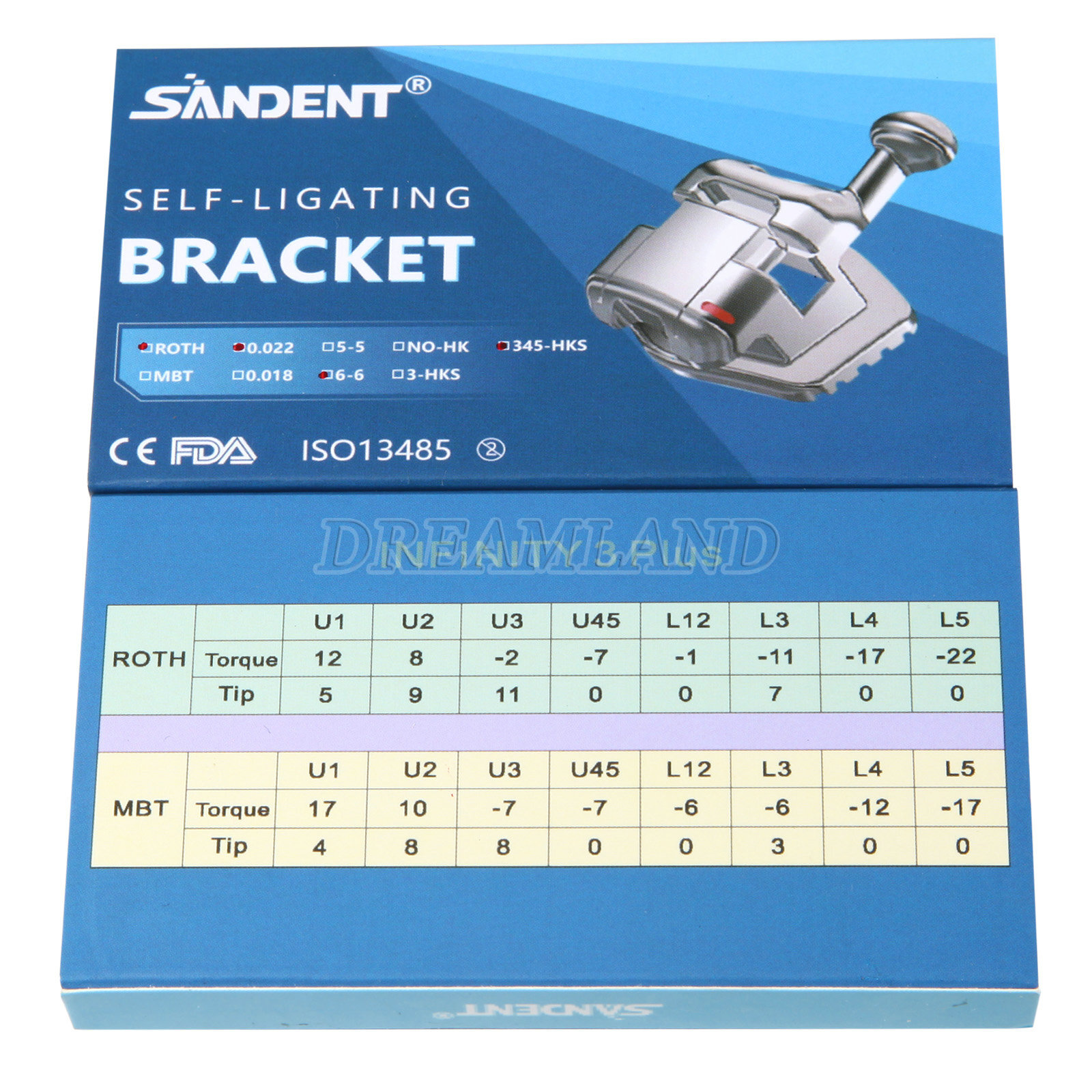 SANDENT Dental Metal Self-Ligating Brackets Braces Mini Roth.022 Hooks 345