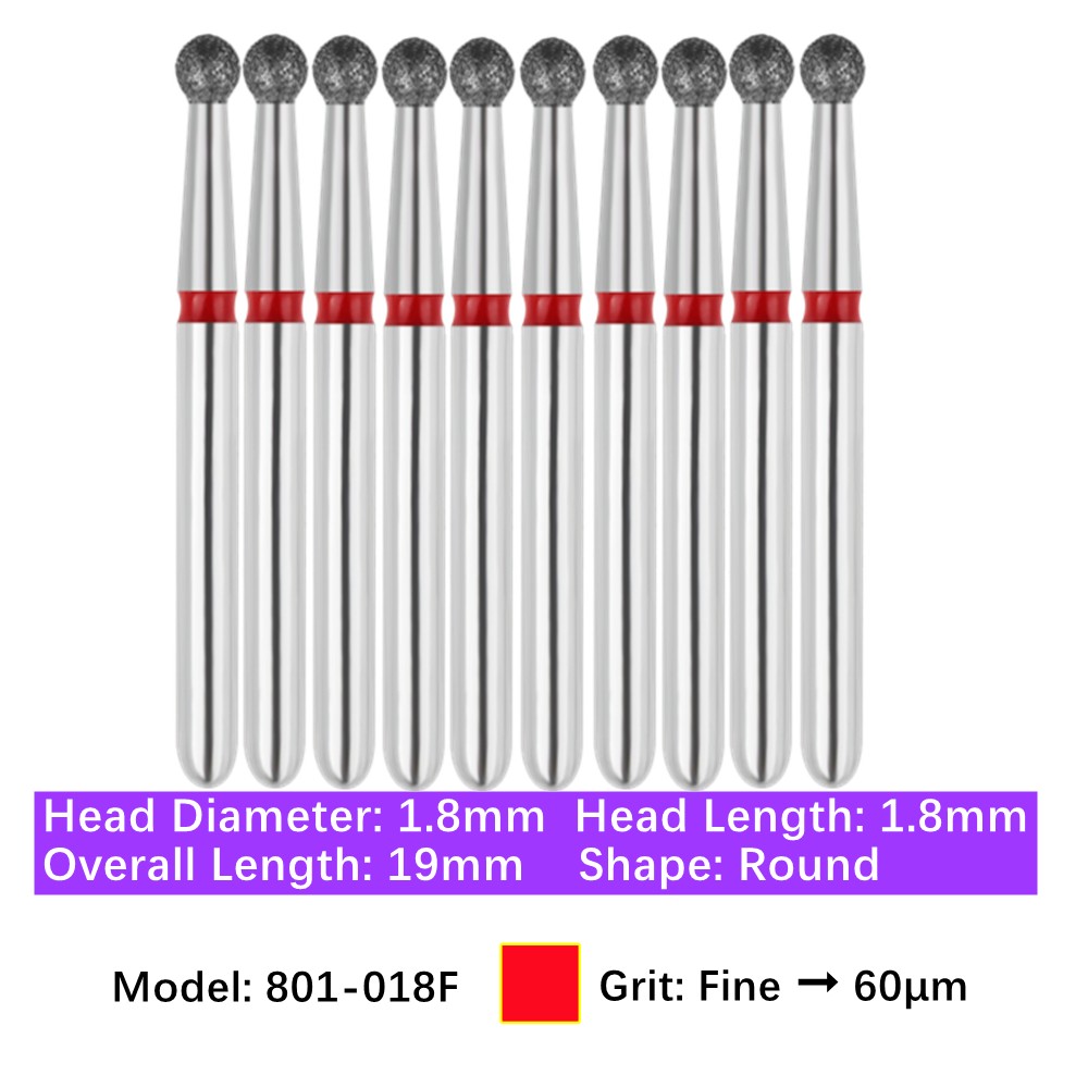 Vakker Dental Round FG Diamond Bur 801-018F Fine 10/pk