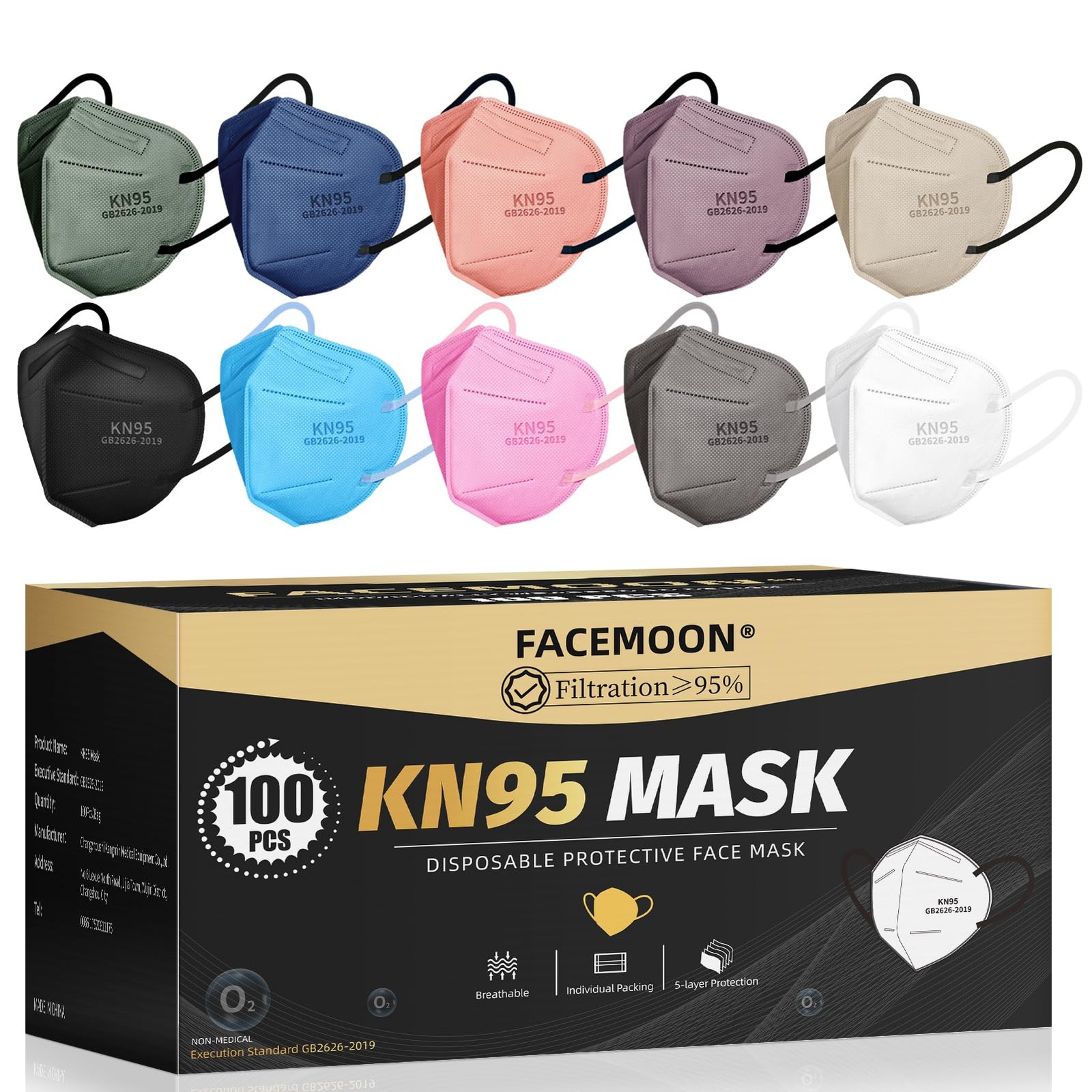 KN95 Face Masks Adults Disposable – 100 Pack KN95 Masks Protective Comfortable K