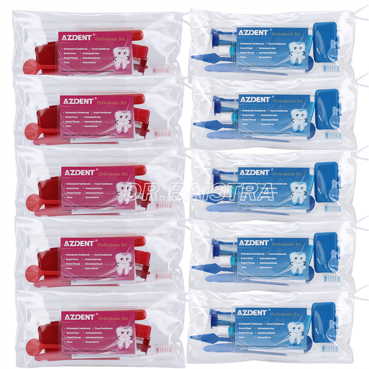 10 X Dental Orthodontic Brush Toothbrush Interdental Floss Oral Care Blue & Red