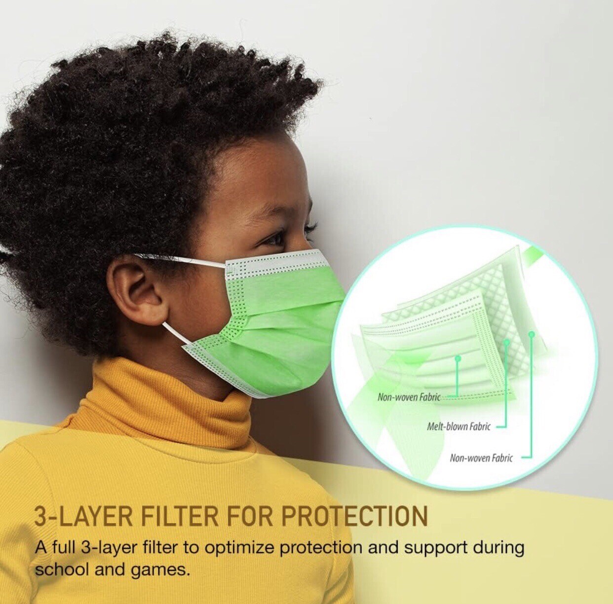 [50 Pcs]For Kids Children Black 3-Ply Disposable Face Mask Earloop Mouth Cover