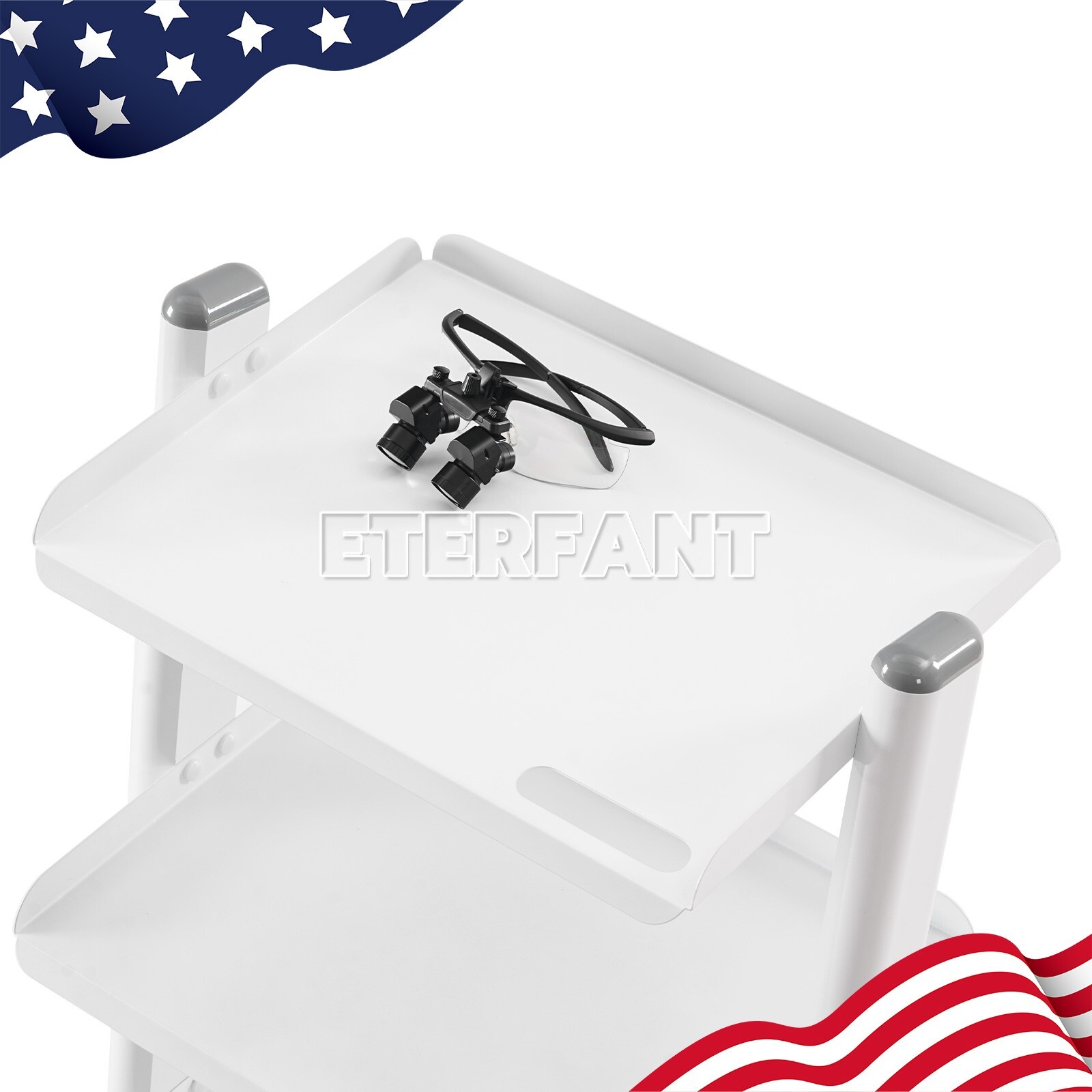 ETERFANT 3-Layer Dental Medical Trolley Stainless Steel Lab Mobile Rolling Cart