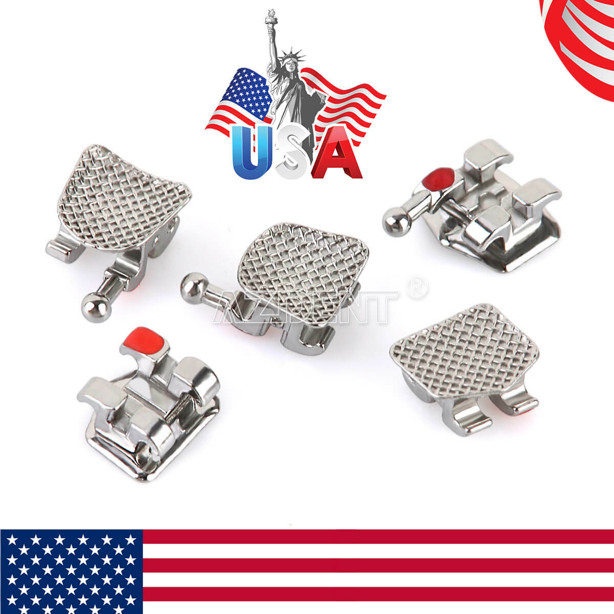AZDENT Dental Orthodontic MIM Monoblock Brackets Brace Mini MBT/Roth Hooks 345
