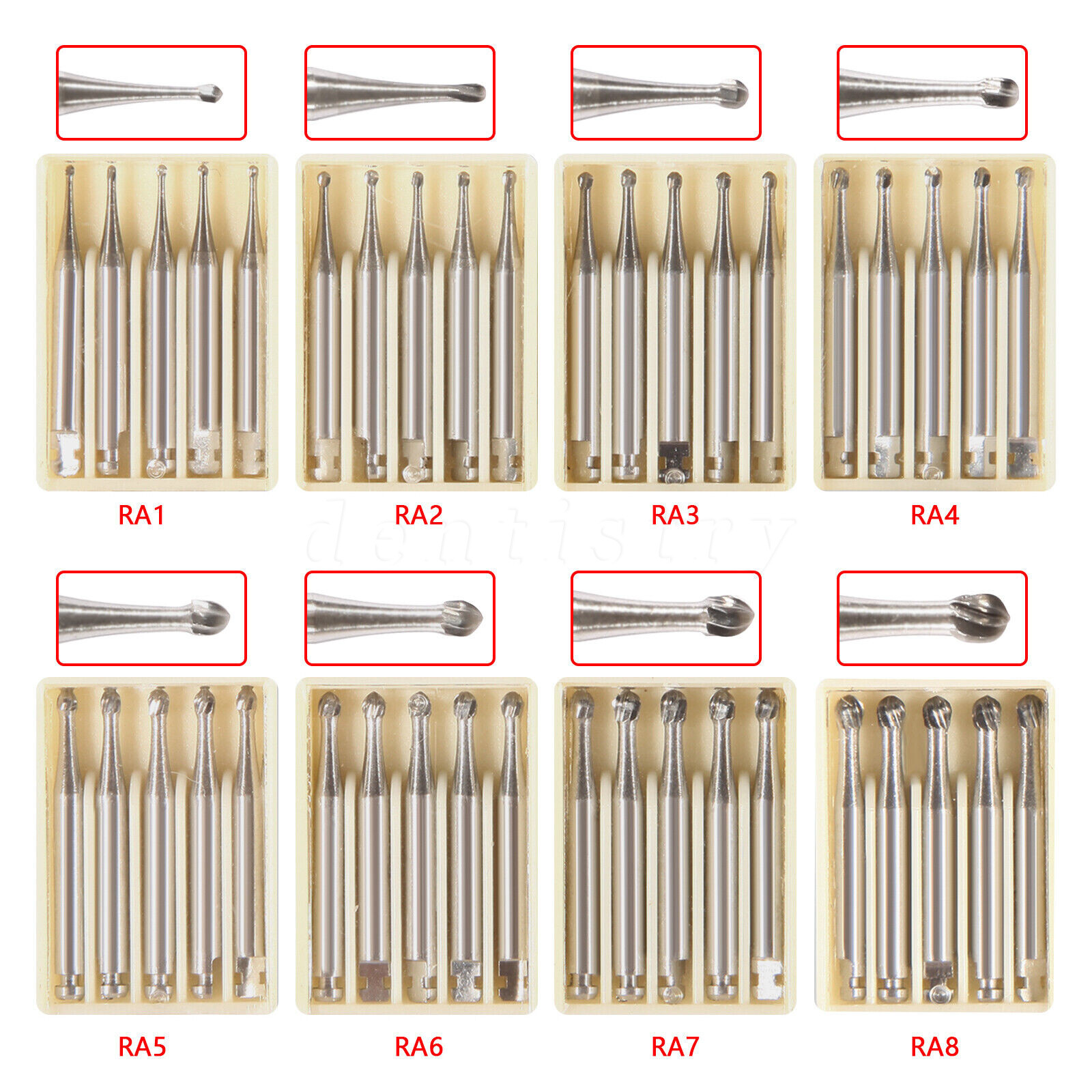 8 Types Dental Round Carbide Bur for Slow Speed Latch Type RA 1# – 8# Burs