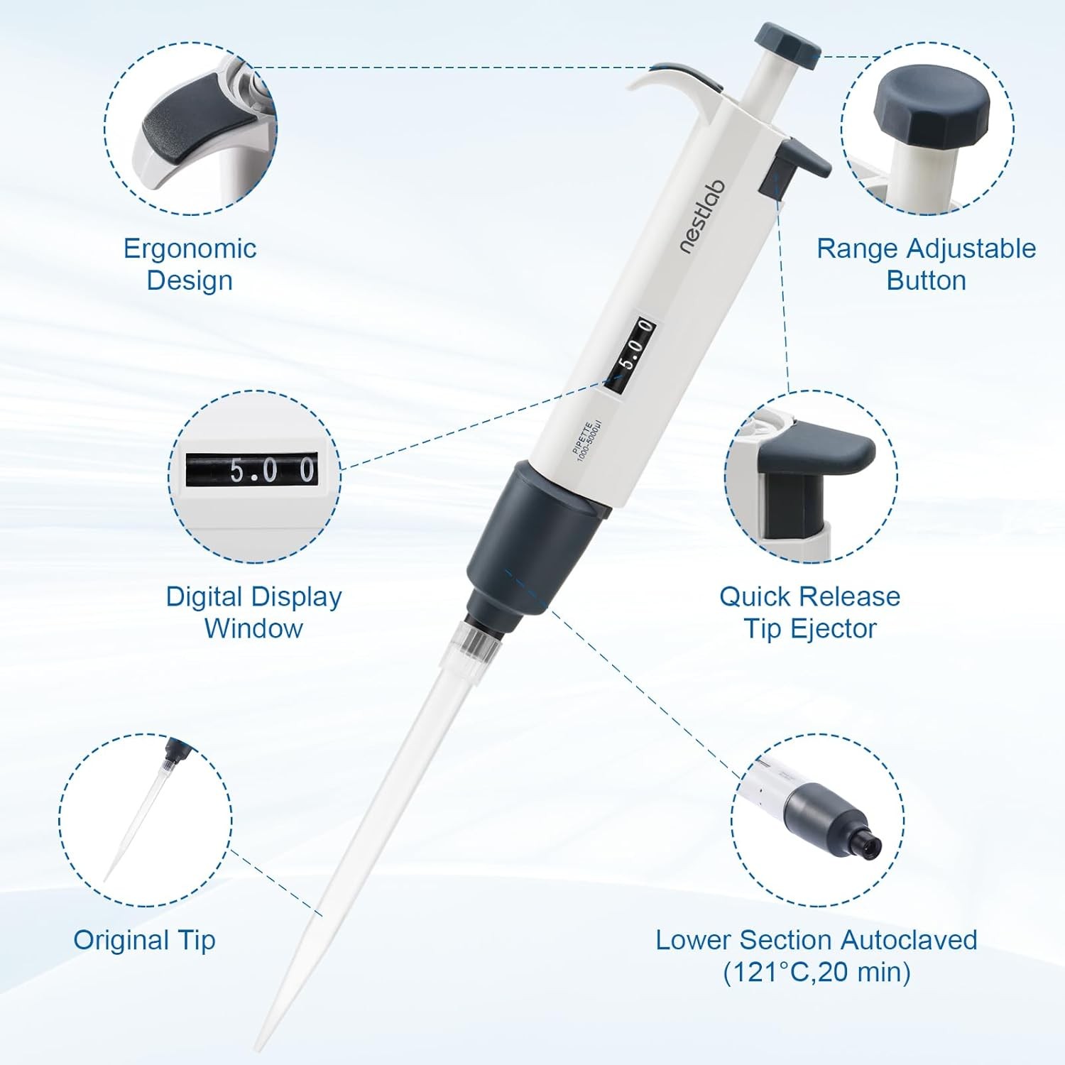 0.1-1ml 1-5ml 2-10ml Micropipette Single Channel Pipettor Adjustable Pipette New