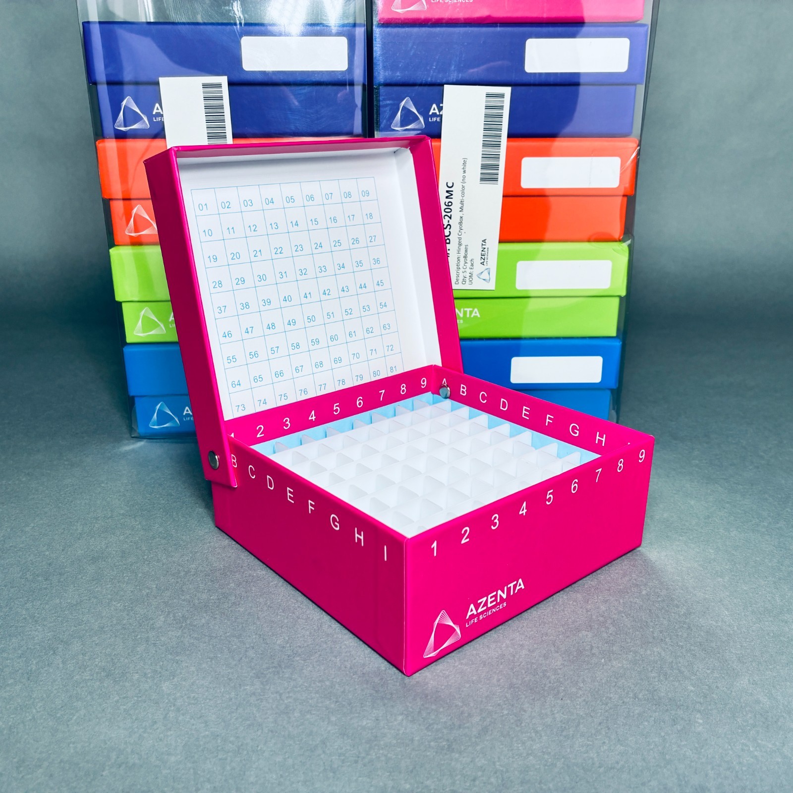 Azenta TruCool Hinged Lid 2 in CryoBox 81-Place Multi Colored Pack of 10 Boxes
