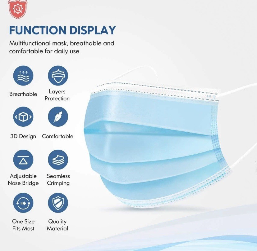 50 PCS Disposable Face Mask 3-Ply Non Medical Surgical Earloop Mouth Dust Cover