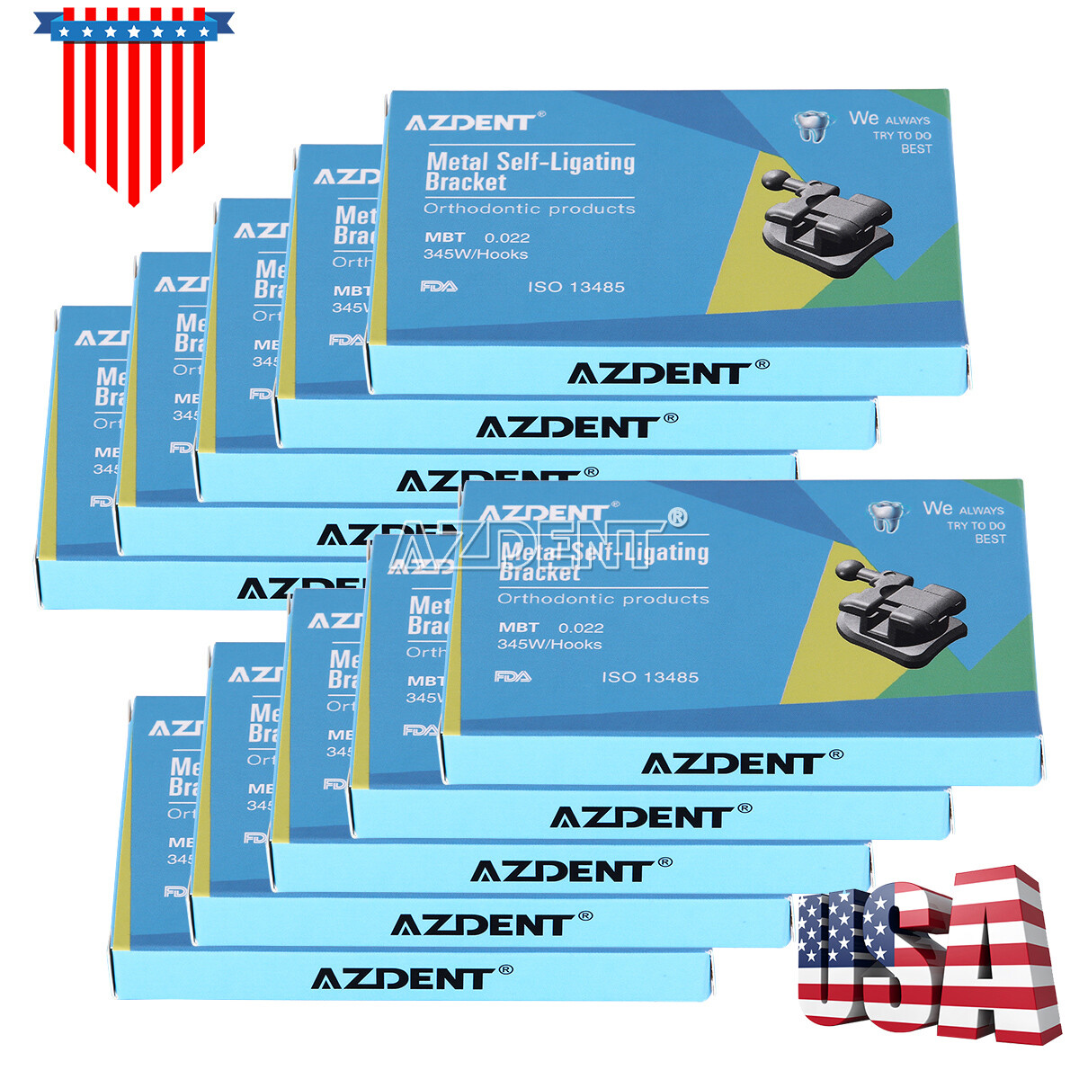 Dental Ortho Brackets Metal Ceramic Mini Roth/MBT.018/.022 3/3-4-5Hook AZDENT