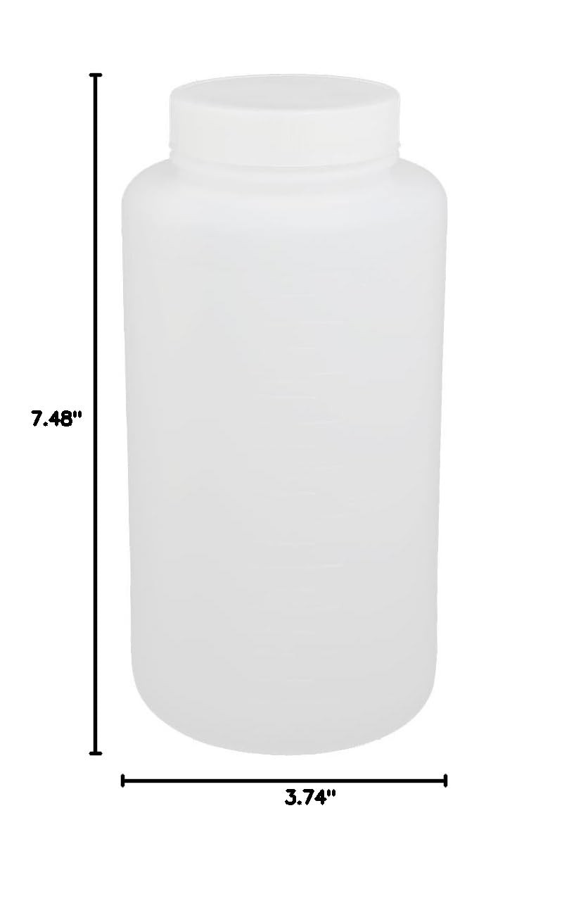 uxcell 1000ml 55mm Dia Wide Mouth HDPE Plastic Round Graduated Bottle White