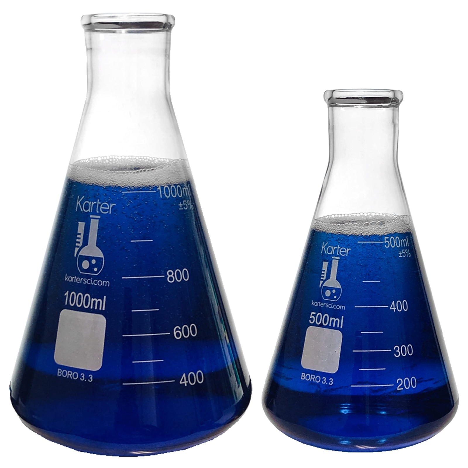 Karter Scientific 5pc Erlenmeyer Flask Set Borosilicate 50ml-1L Narrow