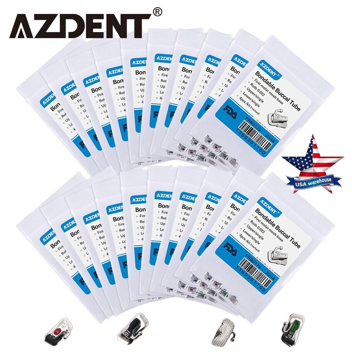 AZDENT FDA Dental Orthodontic Buccal Tubes 1st Molar Roth.022 Bondable Non-conv