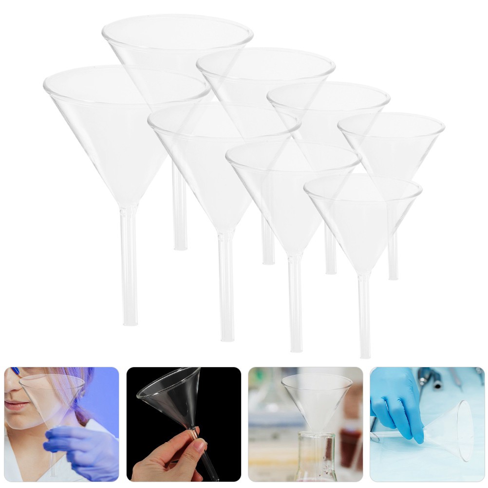8Pcs Transparent Glass Laboratory Funnels Reusable Scientific Filling Funnel Set