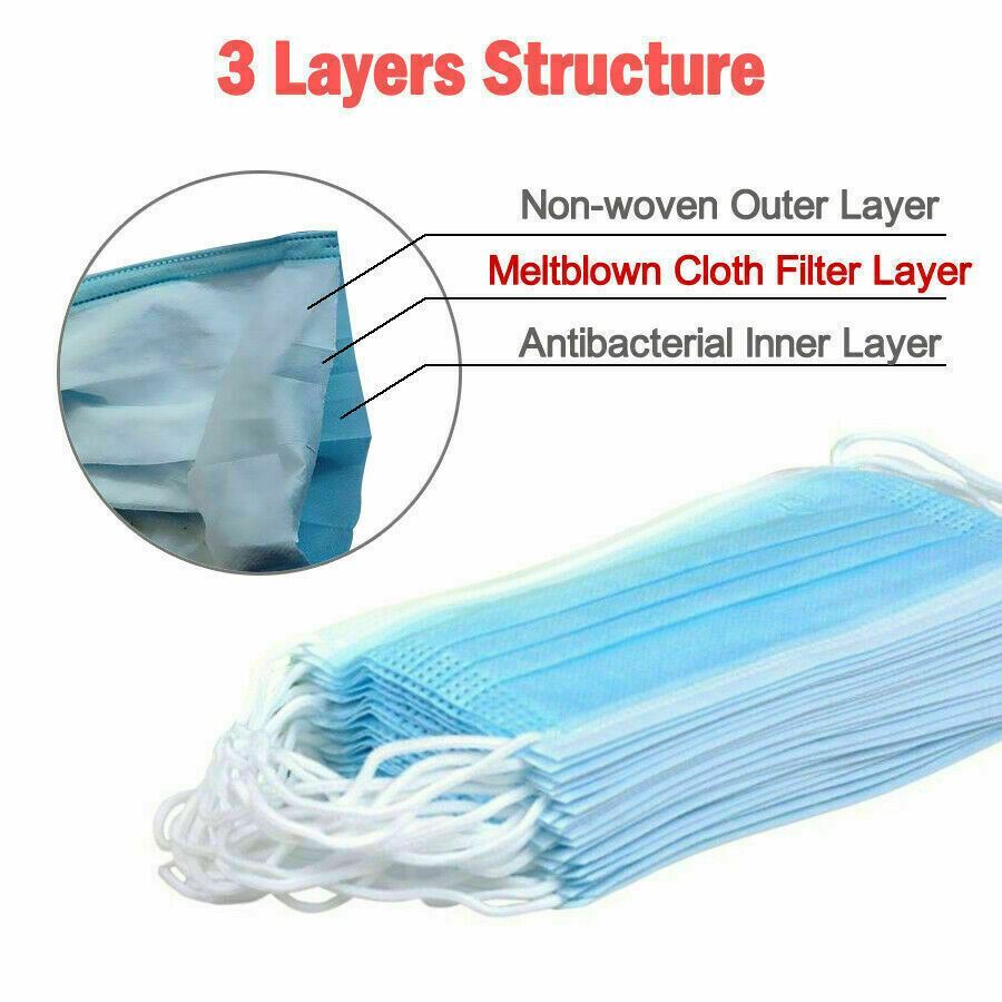 50 Disposable Medical,Surgical,Dental 3-Layers Face Mask Mouth Cover Blue Color