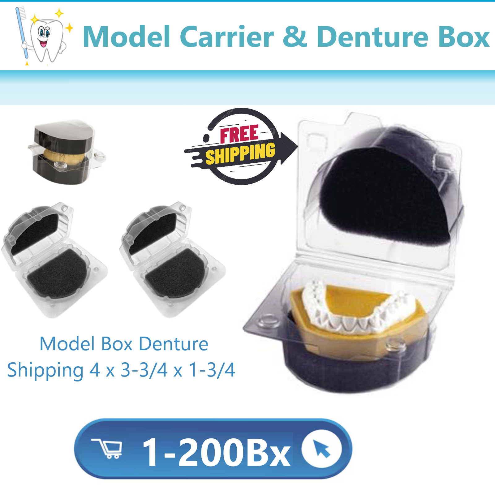 Model & Denture Shipping Boxes, Pre-Packed with Foam, Universal Size, Upto 200Bx